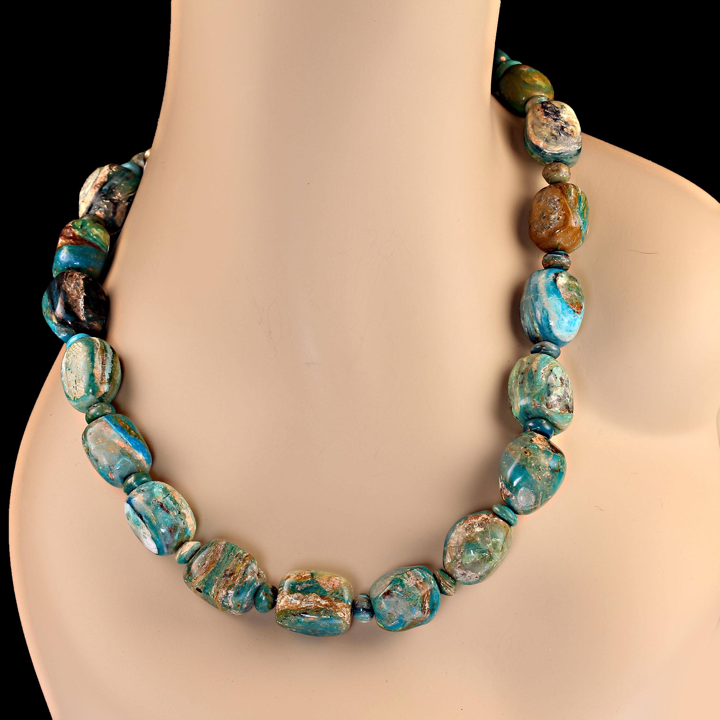 Artisan AJD 28 Inch Blue Peruvian Opal Nugget Necklace For Sale