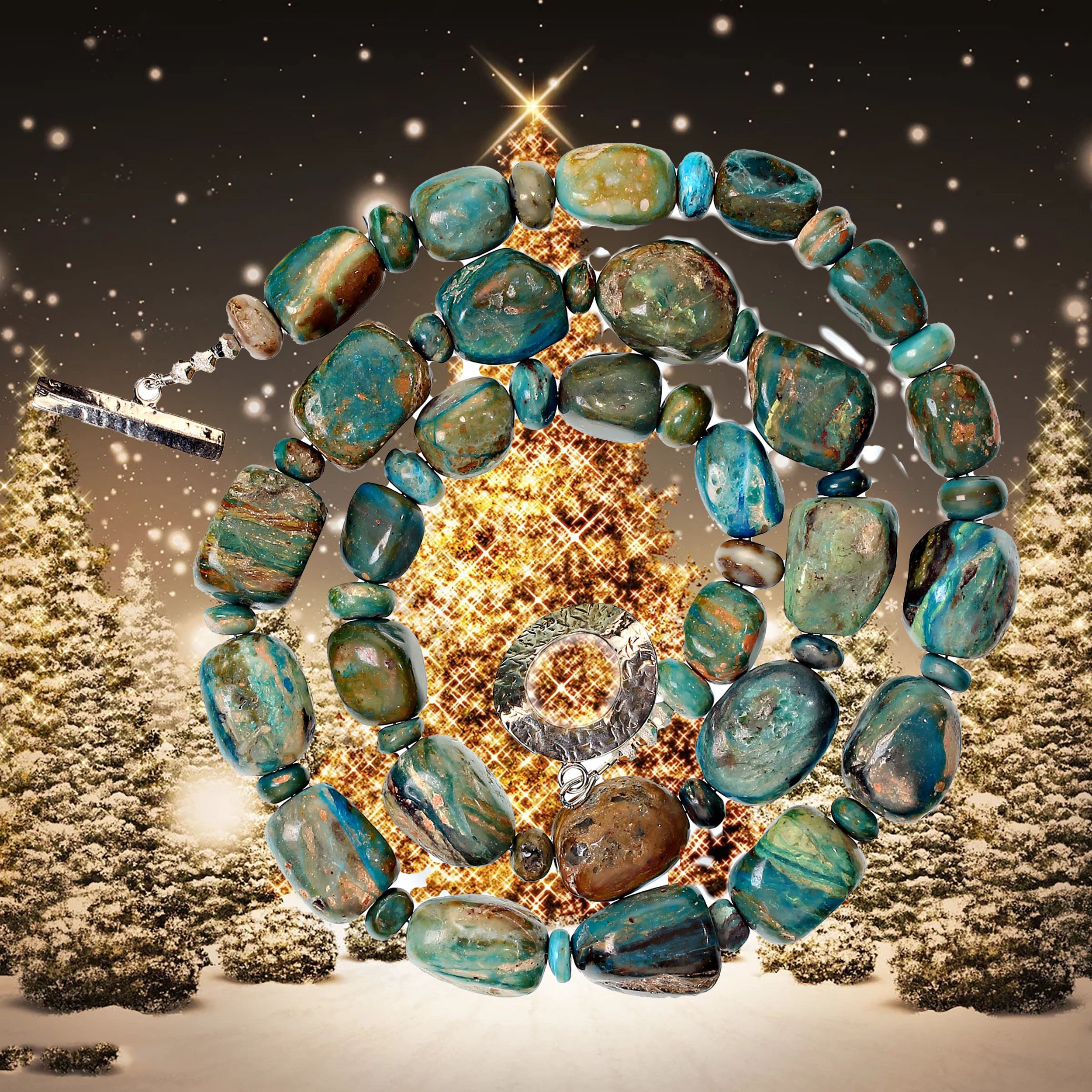 AJD 28 Inch Blue Peruvian Opal Nugget Necklace In New Condition For Sale In Raleigh, NC
