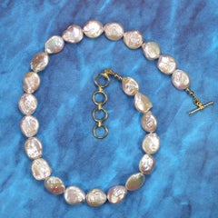 AJD 28 Inch Peachy Pink Coin Pearl Necklace