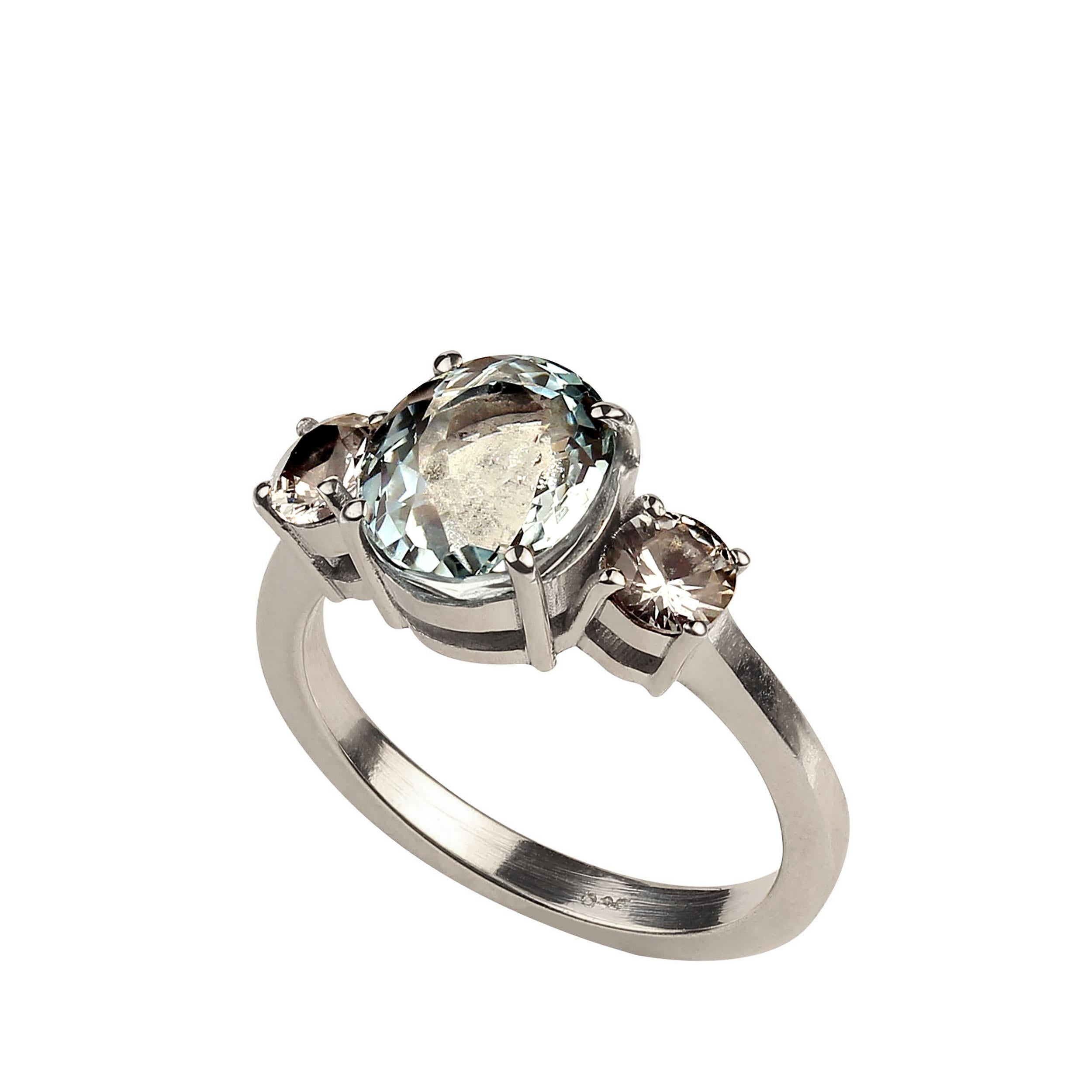 Women's AJD 2.8ct Sparkling Oval Aquamarine and White Sapphire in Sterling Silver Ring