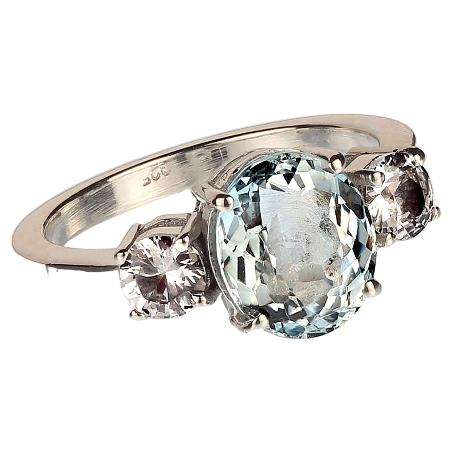 Artisan AJD 2.8ct Sparkling Oval Aquamarine and White Sapphire in Sterling Silver Ring
