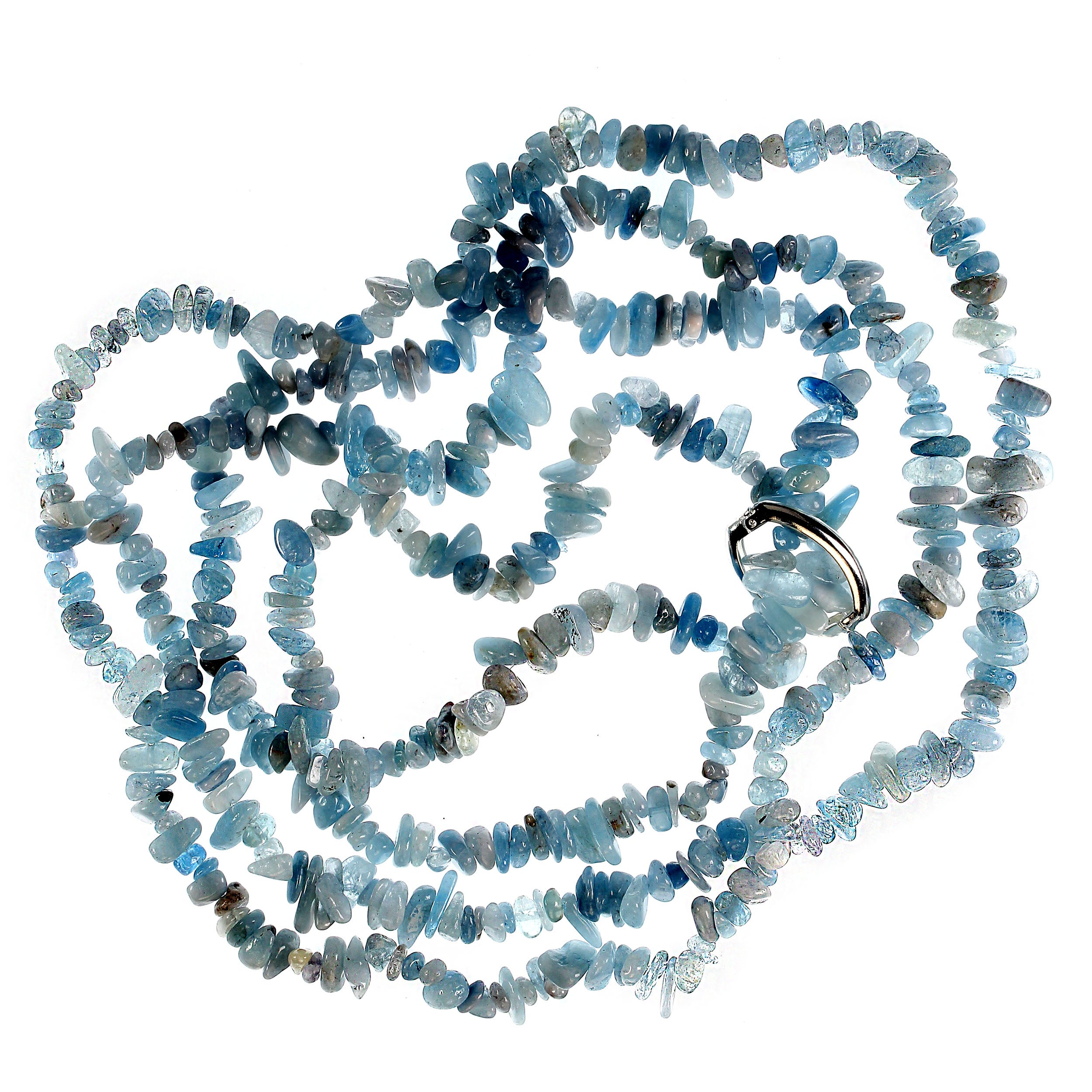 Perle AJD Collier d'éternité à deux rangs de Chips d'aigue-marine polies de 29 pouces en vente