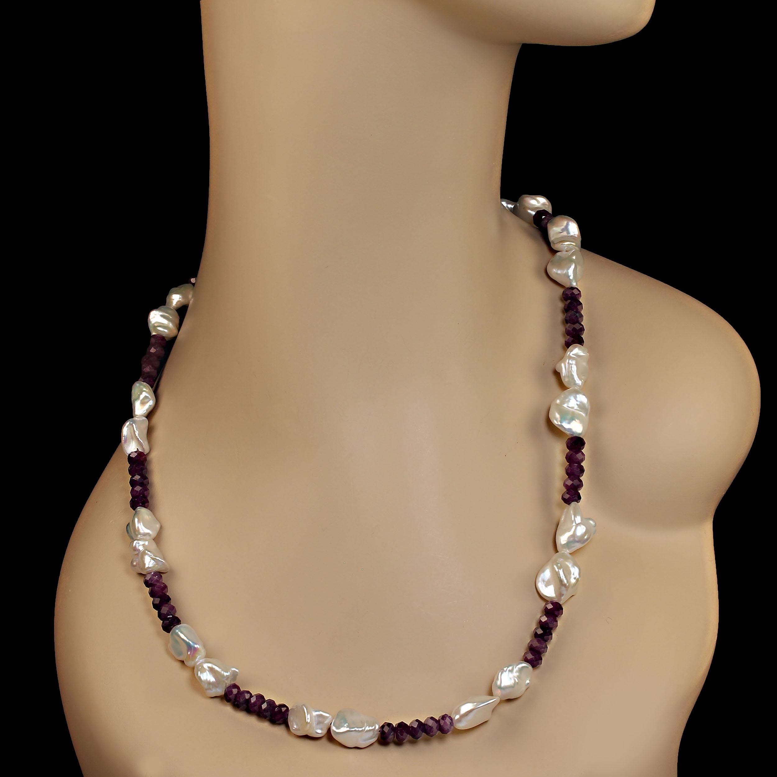 Artisan AJD 30 Inch Unique White Pearl and Ruby Necklace    Great Gift! For Sale