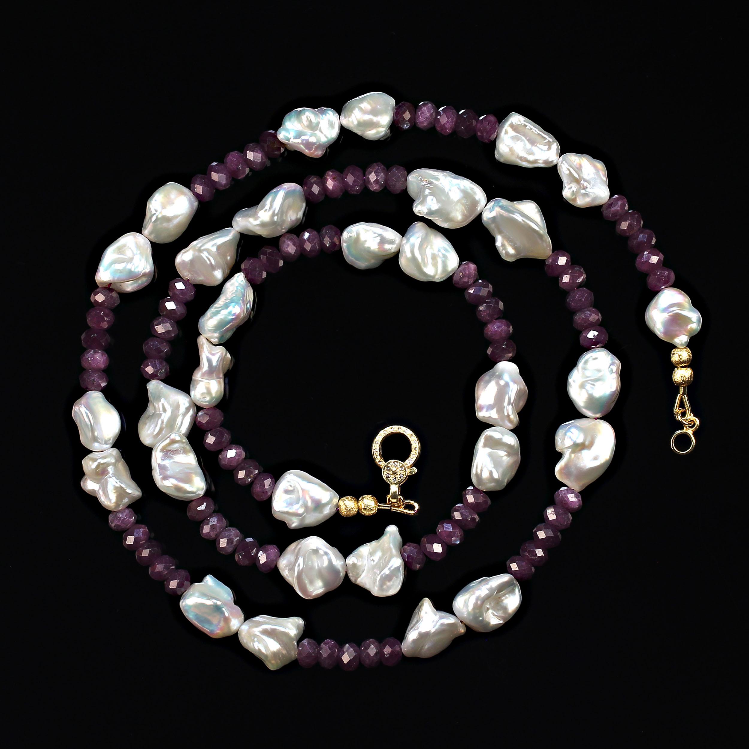 Bead AJD 30 Inch Unique White Pearl and Ruby Necklace    Great Gift! For Sale