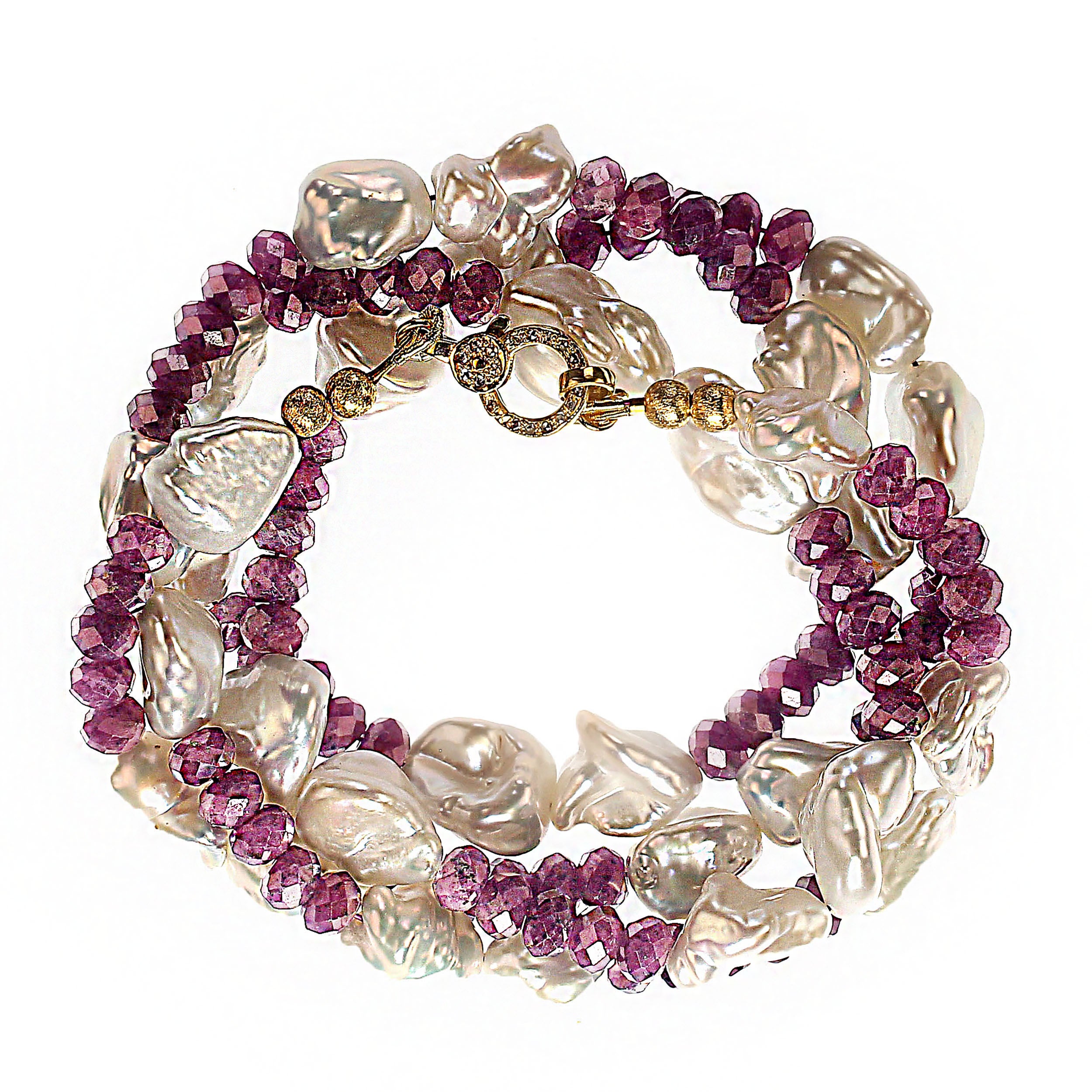 AJD 30 Inch Unique White Pearl and Ruby Necklace    Great Gift!