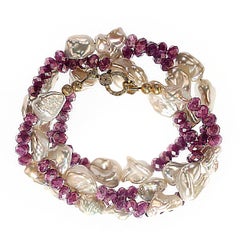 AJD 30 Inch Unique White Pearl and Ruby Necklace    Great Gift!