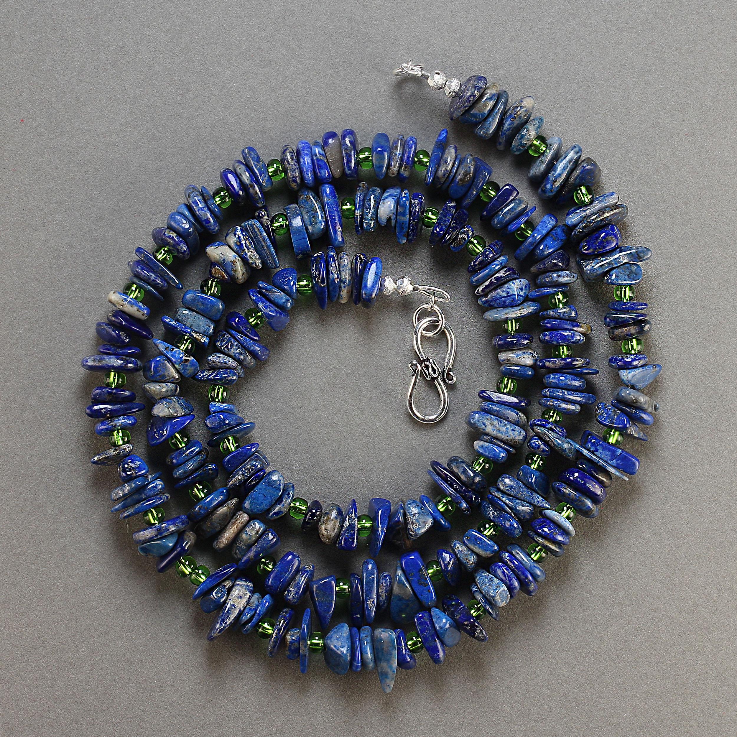 AJD Collier combiné de 33 pouces de lapis-lazuli et de perles tchèques vertes en vente 5