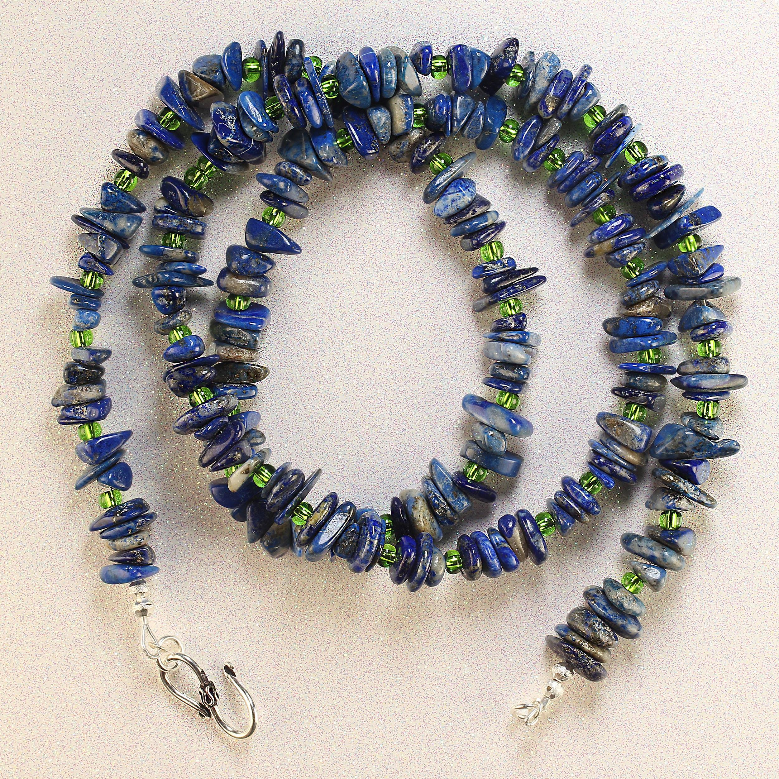 AJD Collier combiné de 33 pouces de lapis-lazuli et de perles tchèques vertes Neuf - En vente à Raleigh, NC