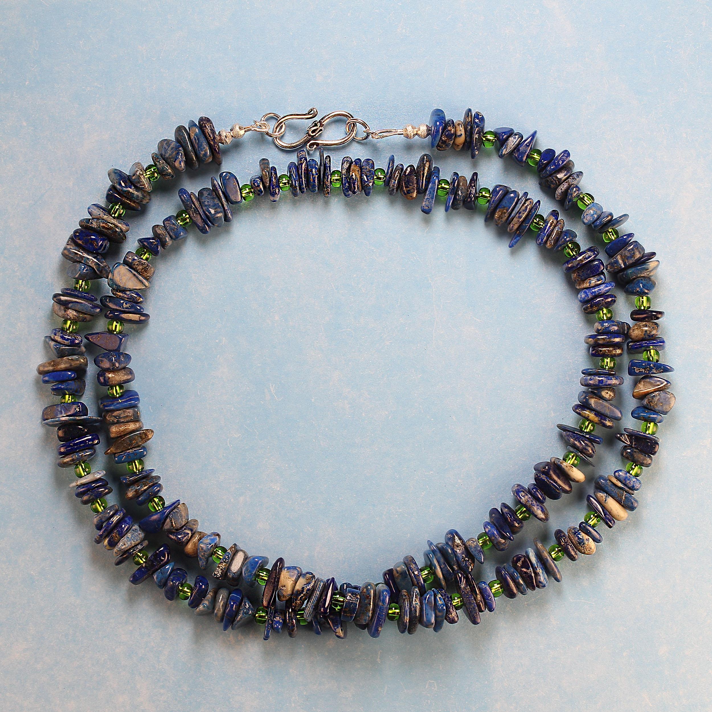 AJD Collier combiné de 33 pouces de lapis-lazuli et de perles tchèques vertes Unisexe en vente