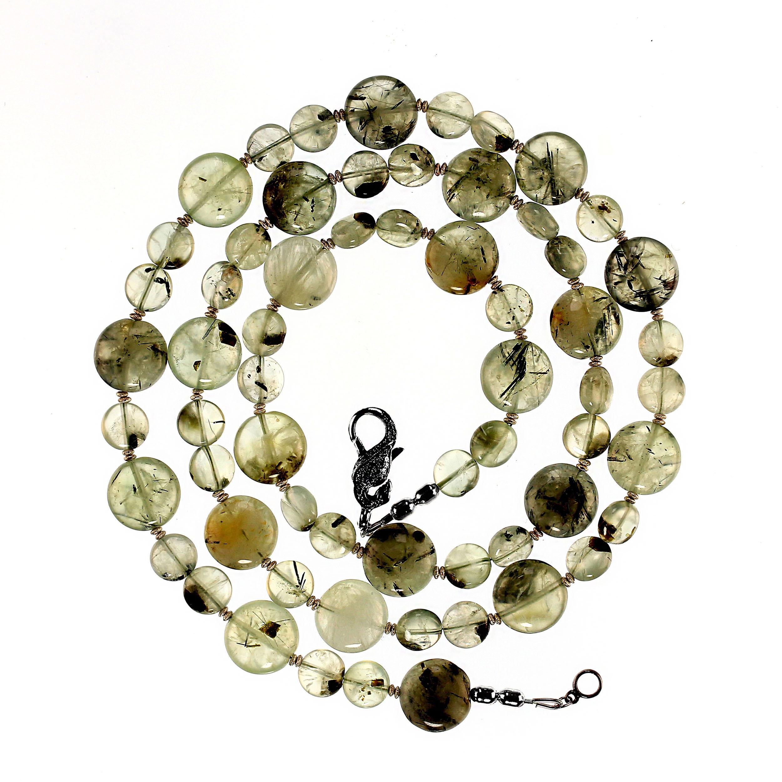 Artisan AJD 34 Inch Green Prehnite With Sterling Accents Necklace For Sale