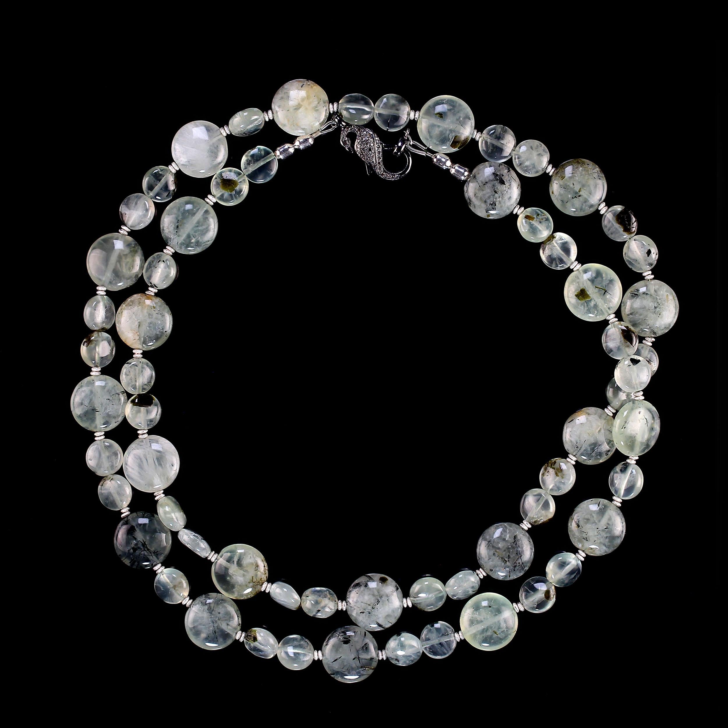 Women's or Men's AJD 34 Inch Green Prehnite With Sterling Accents Necklace For Sale