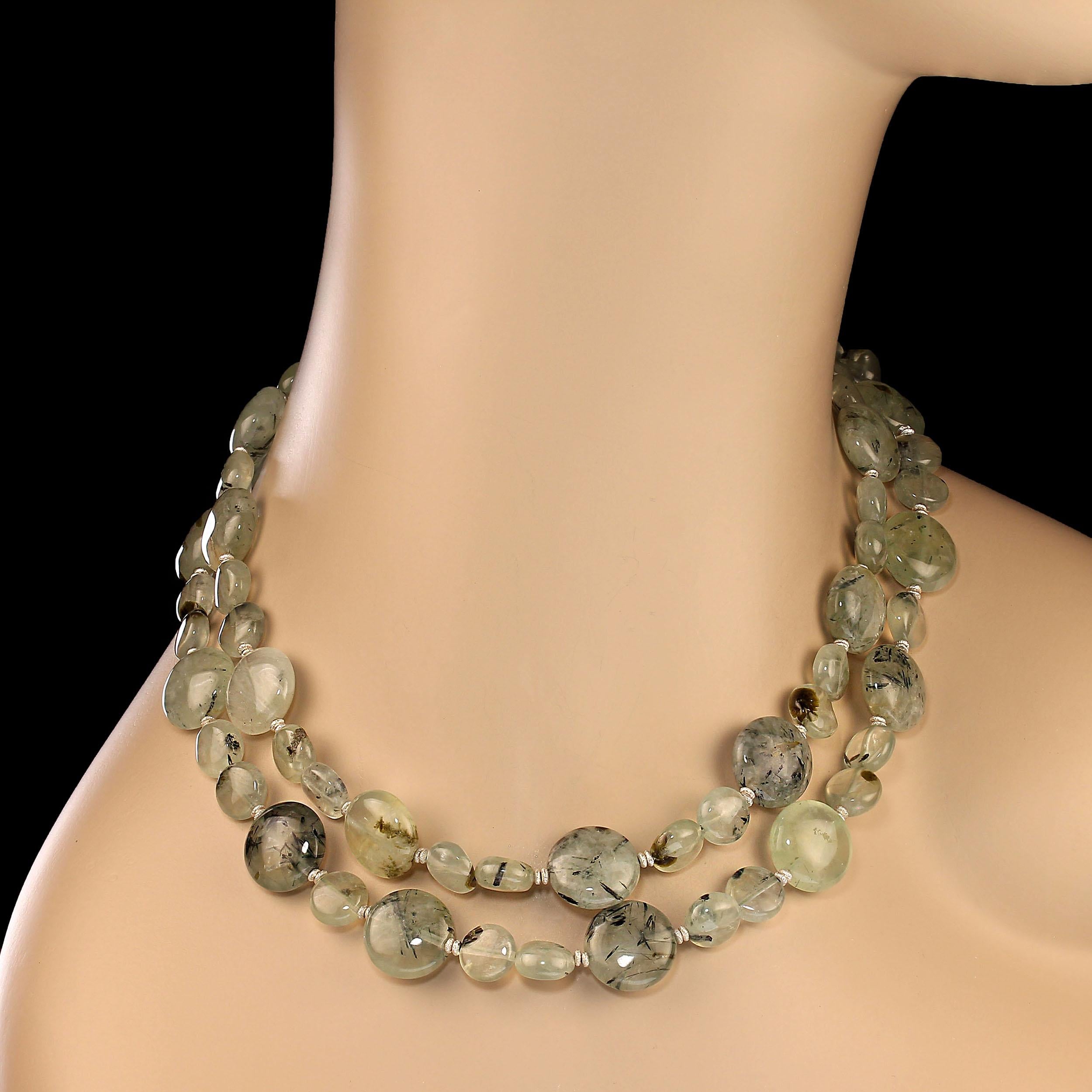 AJD 34 Inch Green Prehnite With Sterling Accents Necklace For Sale 2