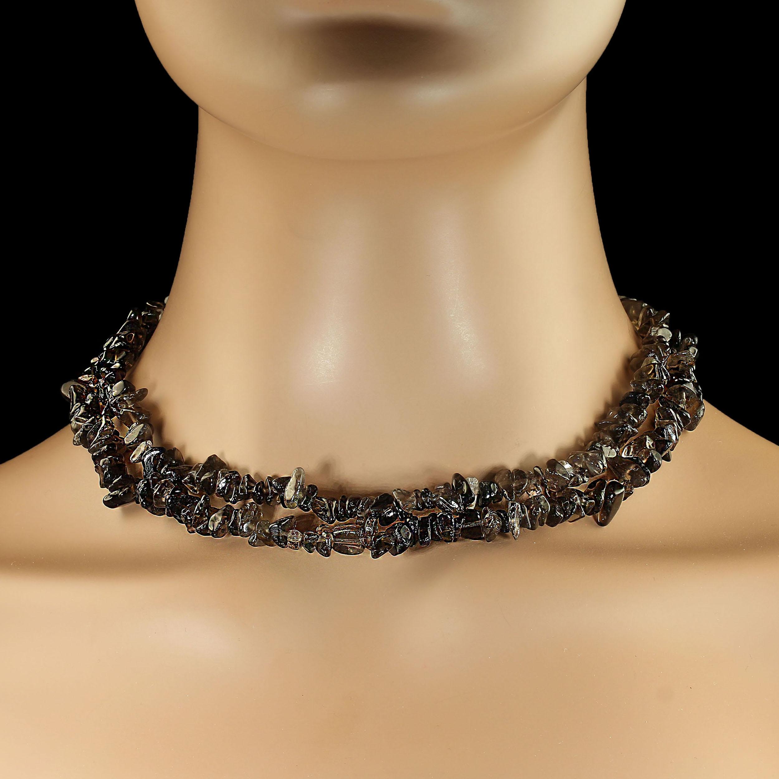 Perlina AJD 34 Inch Infinity Smoky Quartz Polished Chip Necklace in vendita