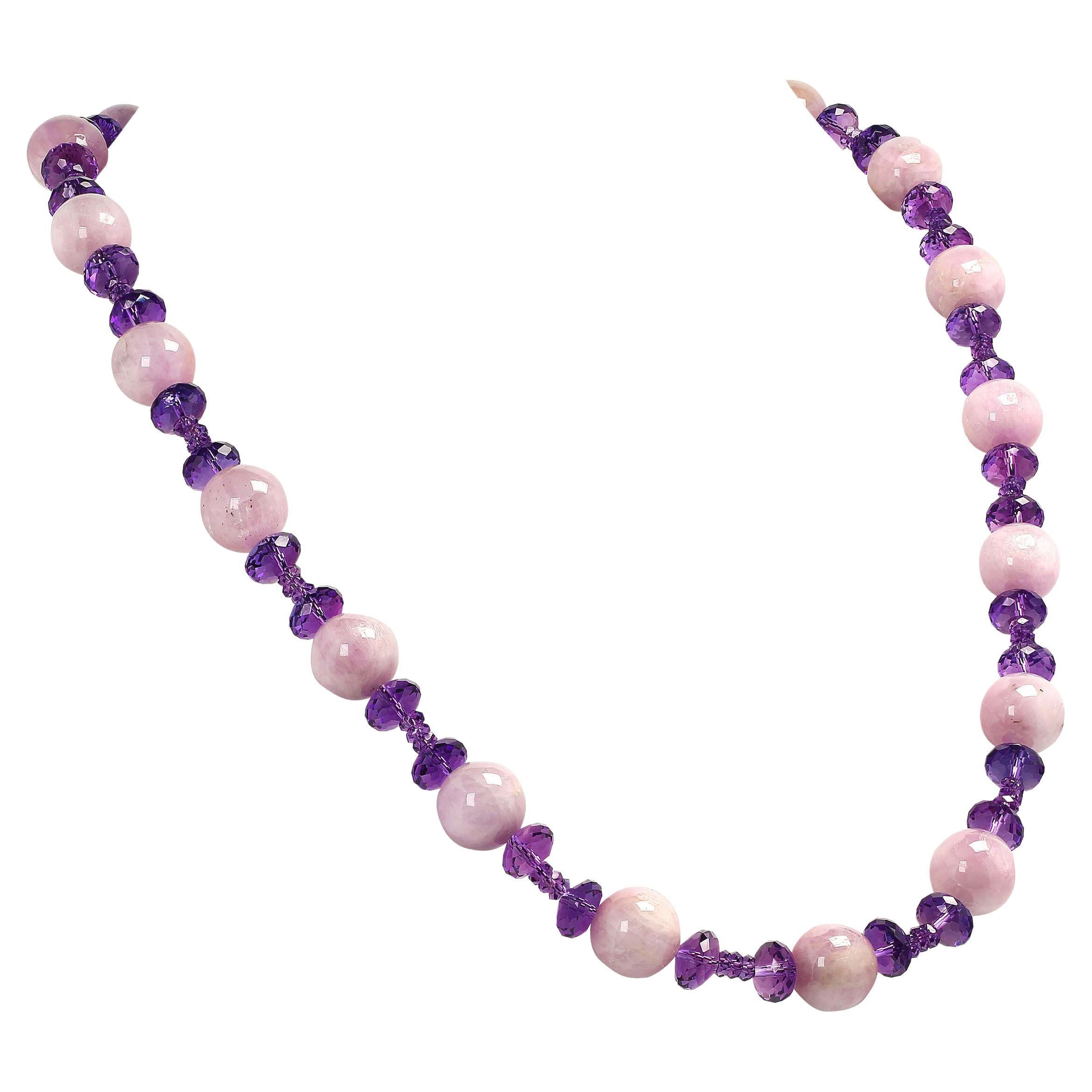 AJD 35 Inch Glittering Amethyst and Round Kunzite Necklace February Birthstone