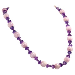 AJD 35 Inch Glittering Amethyst and Round Kunzite Necklace February Birthstone