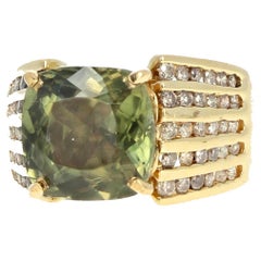 AJD 3.81 Ct. Natural Real Sri-Lankan Green Zircon & Diamond Yellow Gold Ring