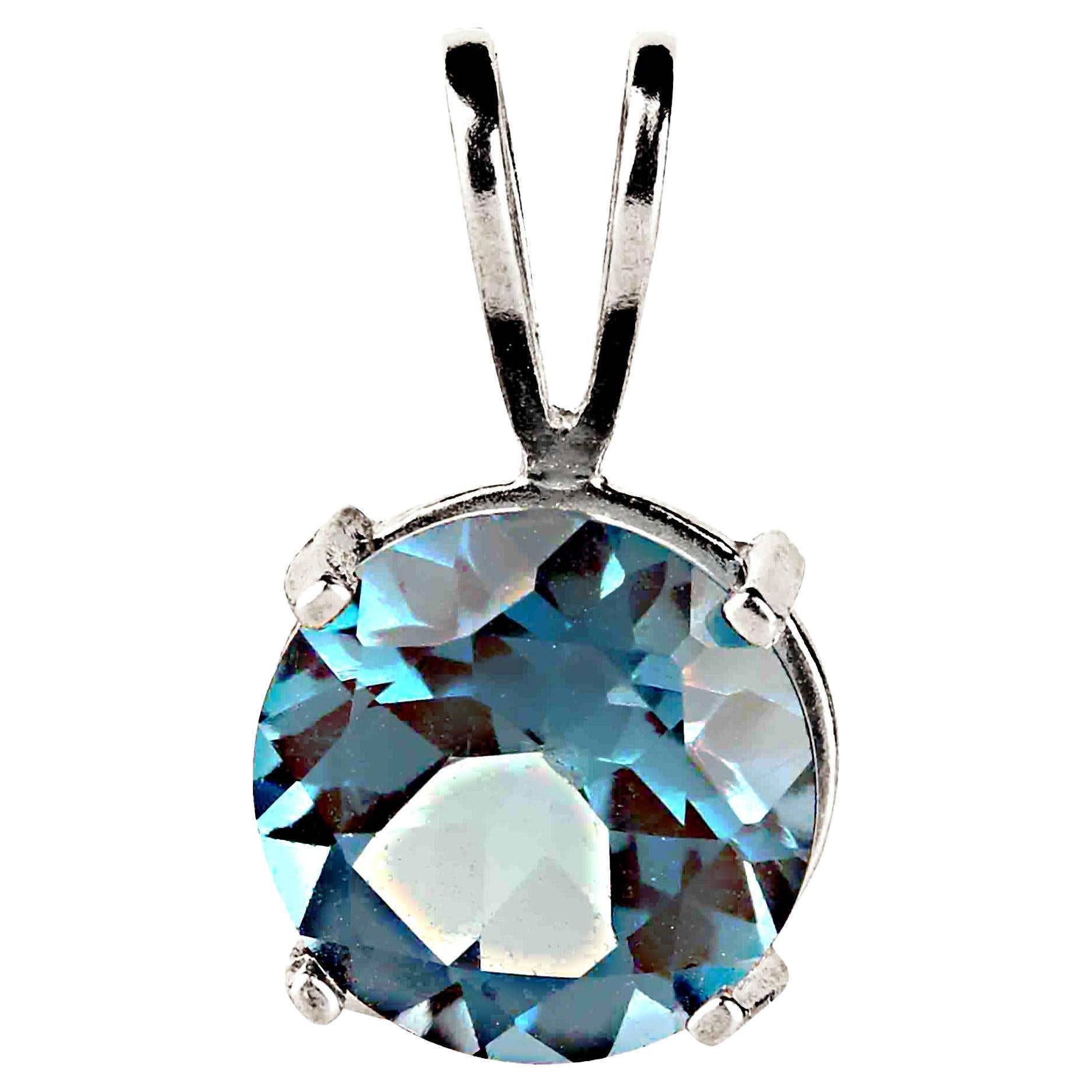 AJD 4.2ct Round London Blue Topaz in Sterling Silver Pendant