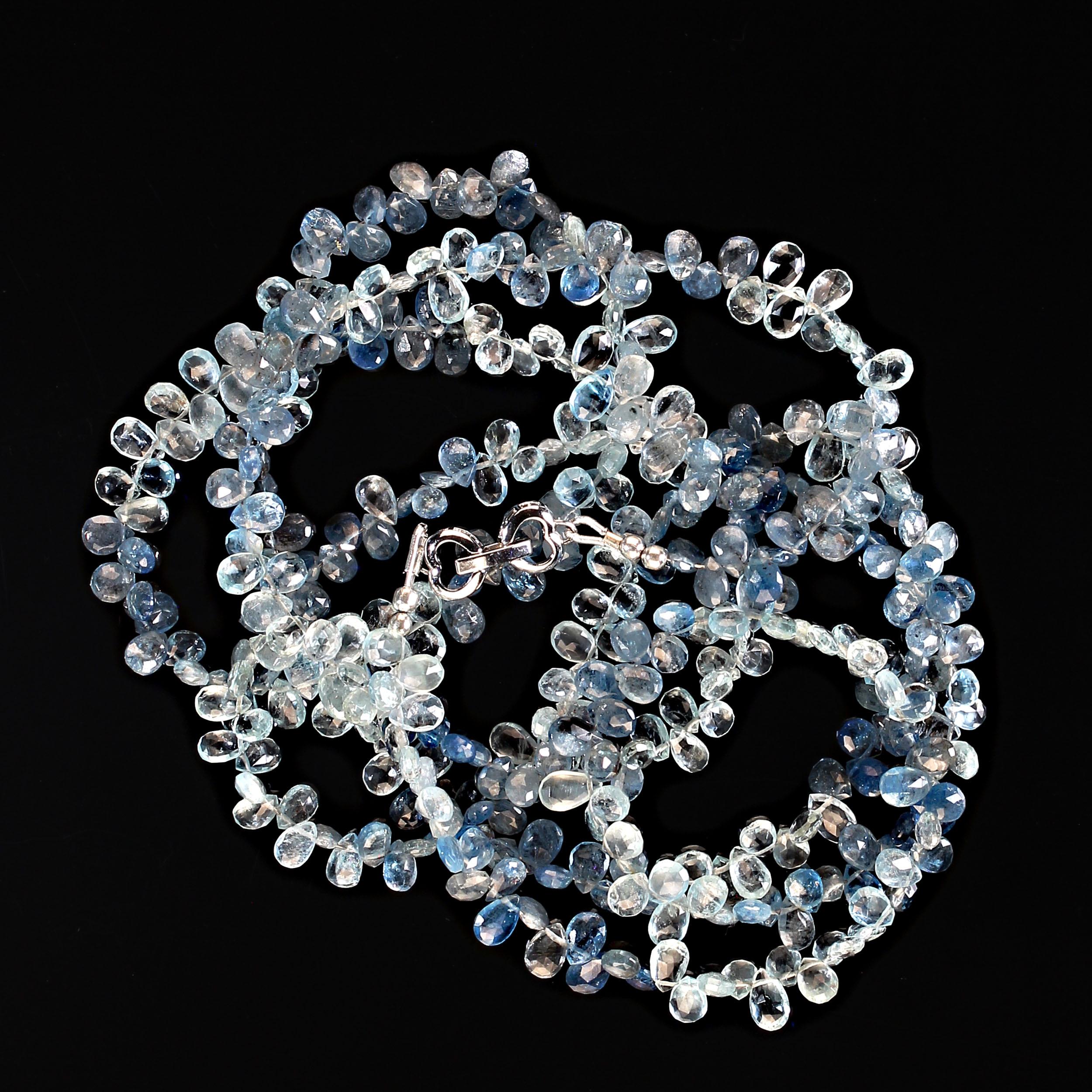 AJD 46 Inch Rope of Multi tone Cool Blue Aquamarine Briolette  March Birthstone! In New Condition For Sale In Raleigh, NC