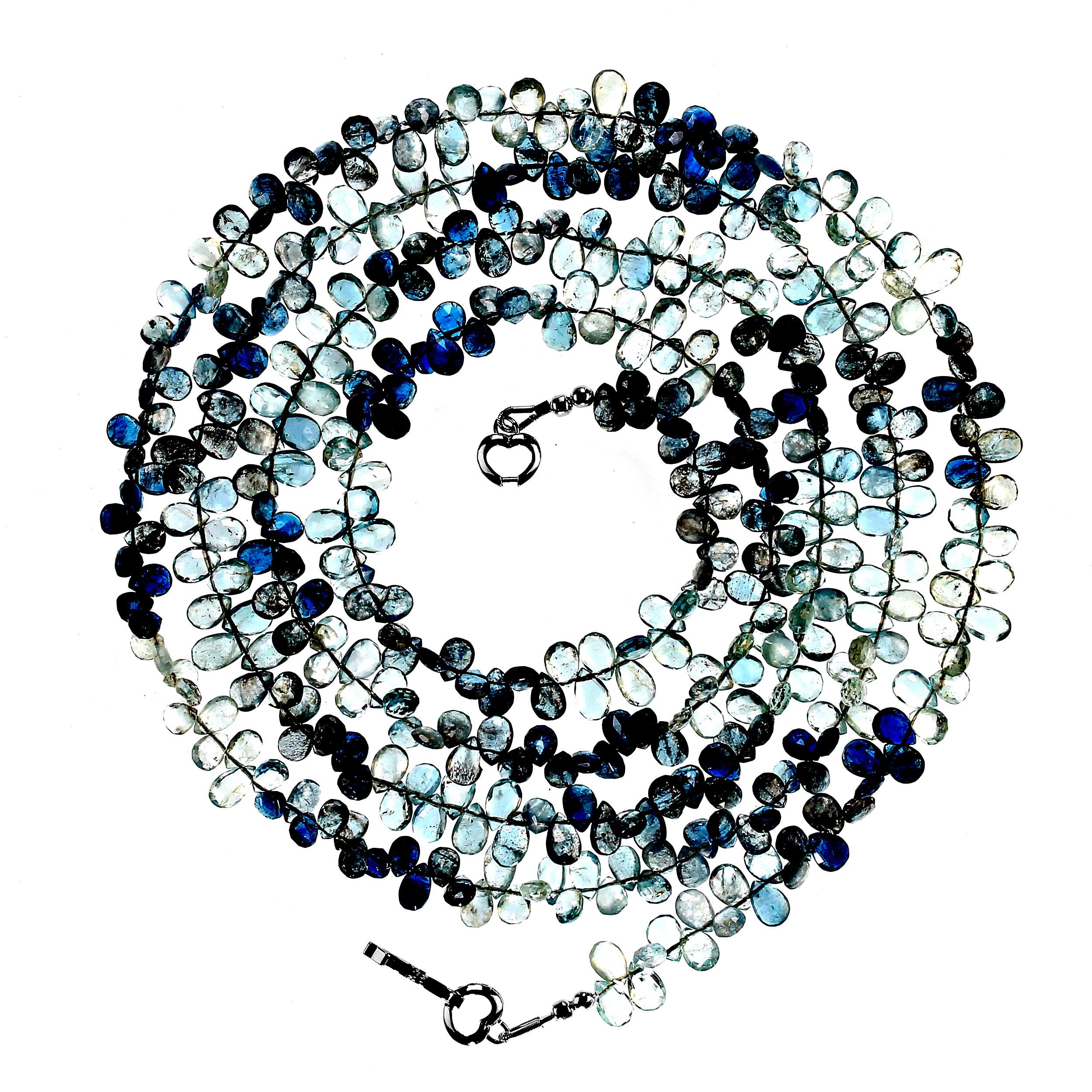 Women's or Men's AJD 46 Inch Rope of Multi tone Cool Blue Aquamarine Briolette  March Birthstone! For Sale