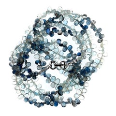 AJD 46 Inch Rope of Multi tone Cool Blue Aquamarine Briolette  March Birthstone!