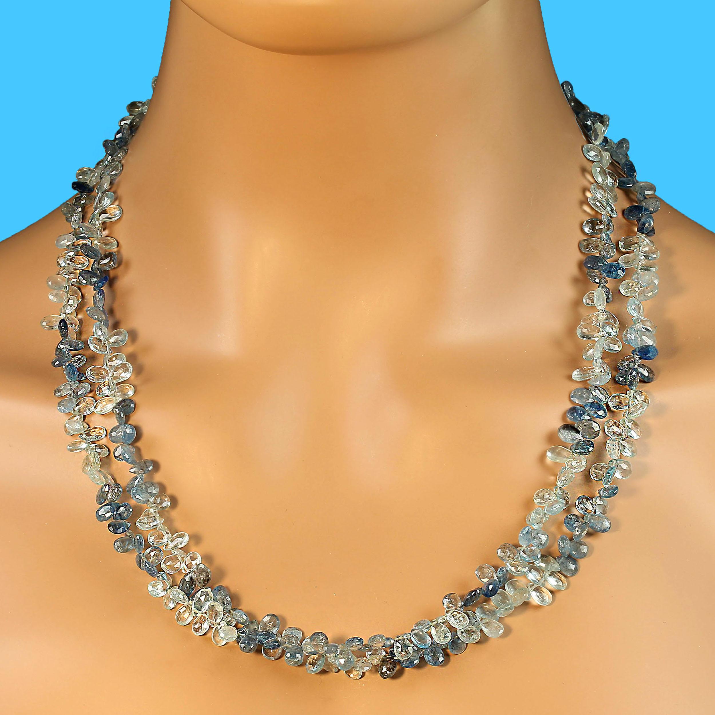 AJD 46 Inch Rope of Multi tone Cool Blue Aquamarine Briolette  March Birthstone! For Sale 2