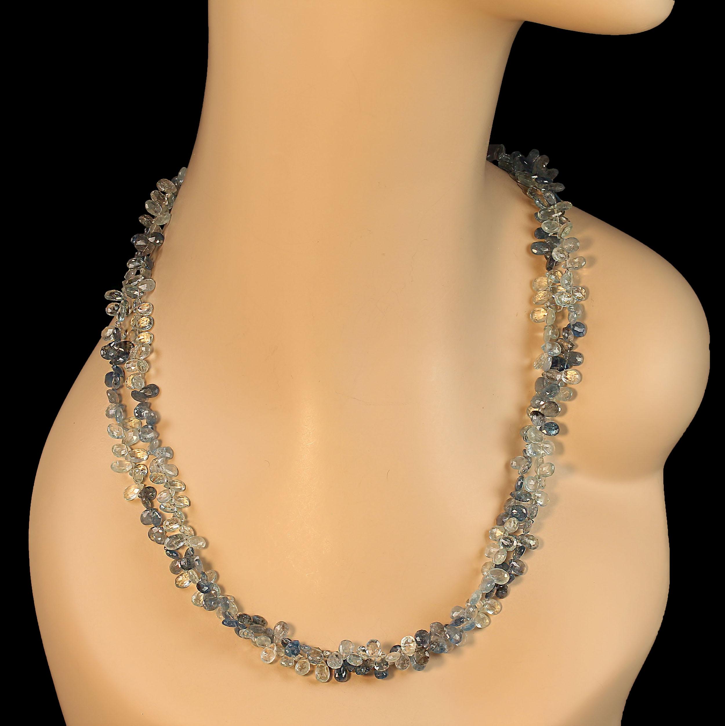 AJD 46 Inch Rope of Multi tone Cool Blue Aquamarine Briolette  March Birthstone! For Sale 3