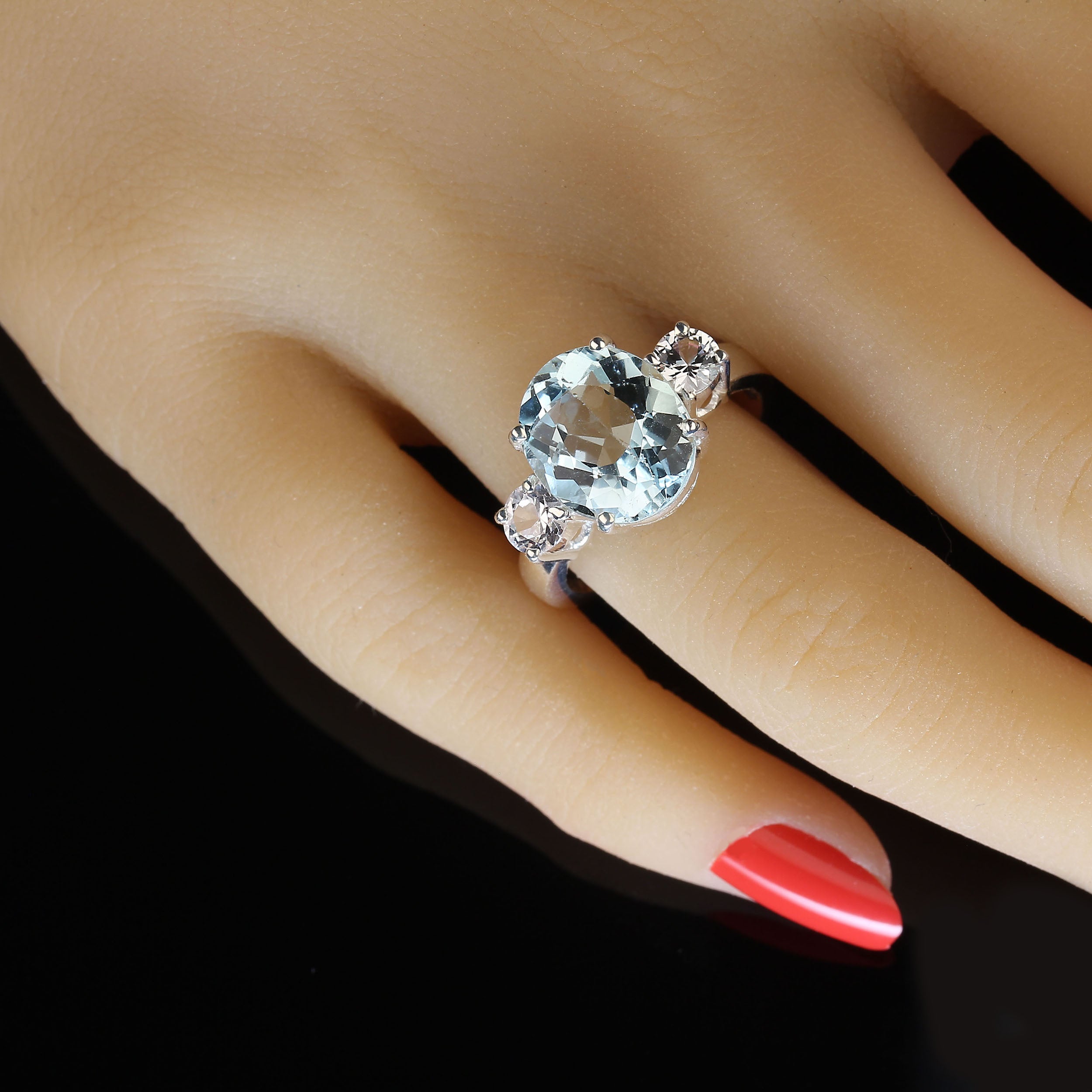 AJD 5.31Ct Sparkling Aquamarine and White Sapphire Ring  March Birthstone