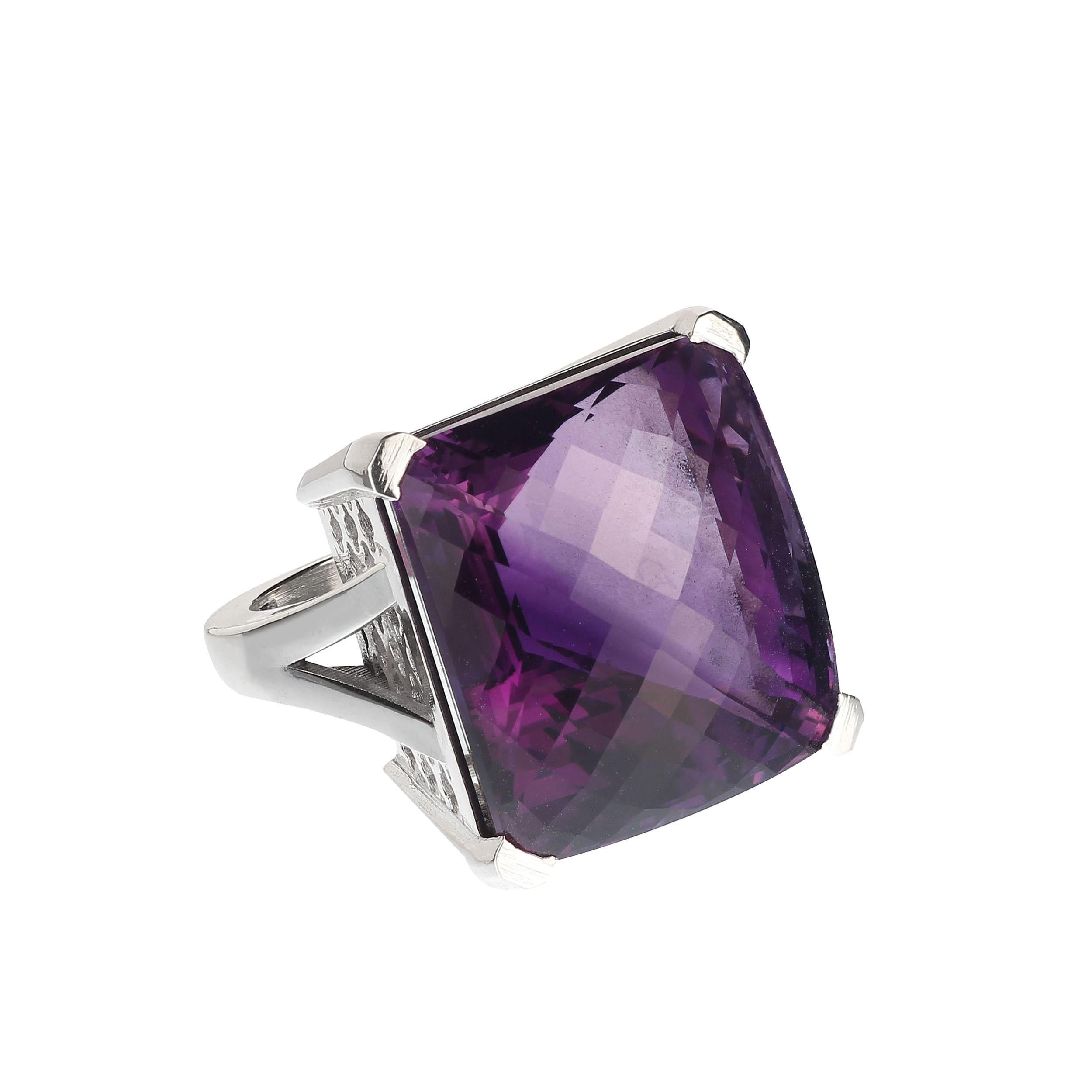 AJD 56Ct Square Awe-Inspiring Amethyst  Sterling Silver Ring February Birthstone For Sale 1