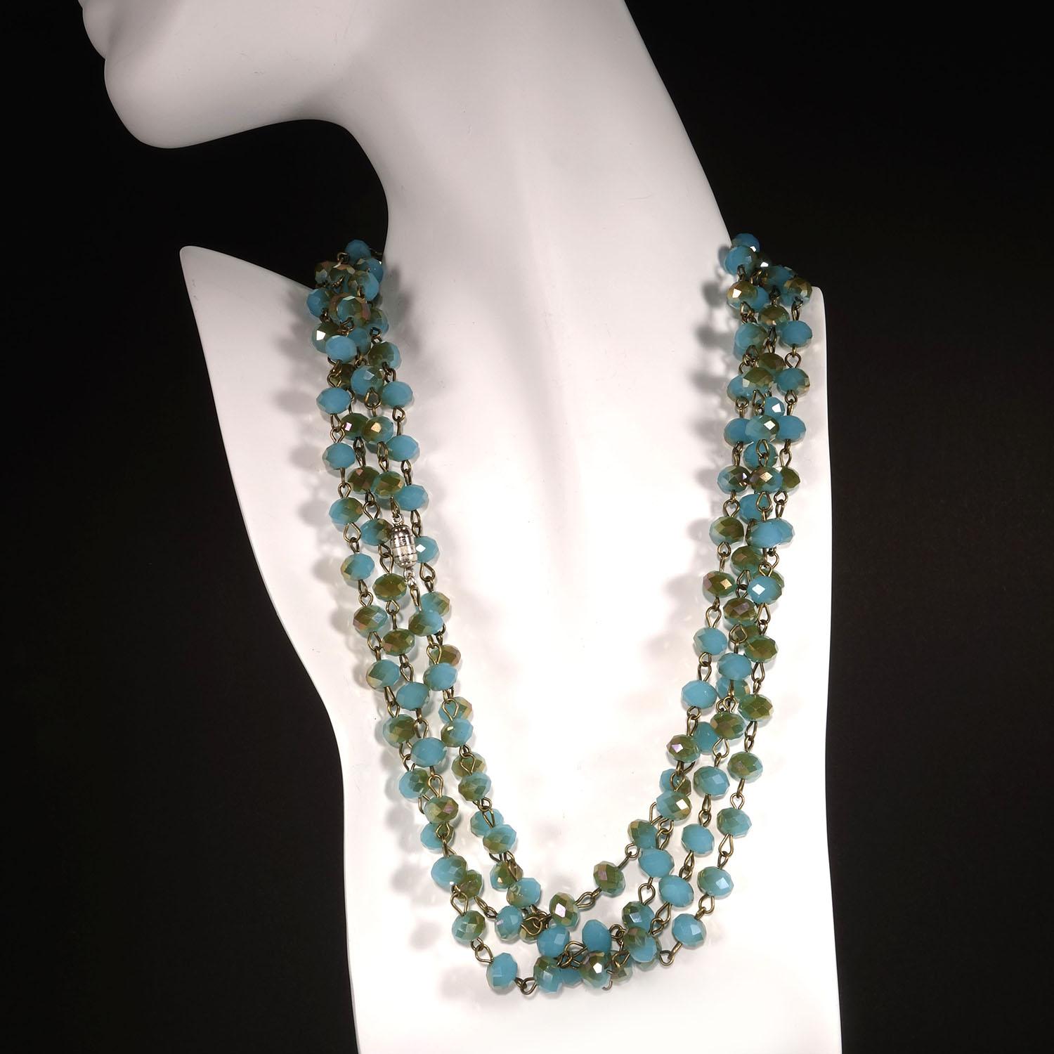 Artisan AJD Teal / Bronzy Crystal Bead Necklace  Great Gift! For Sale