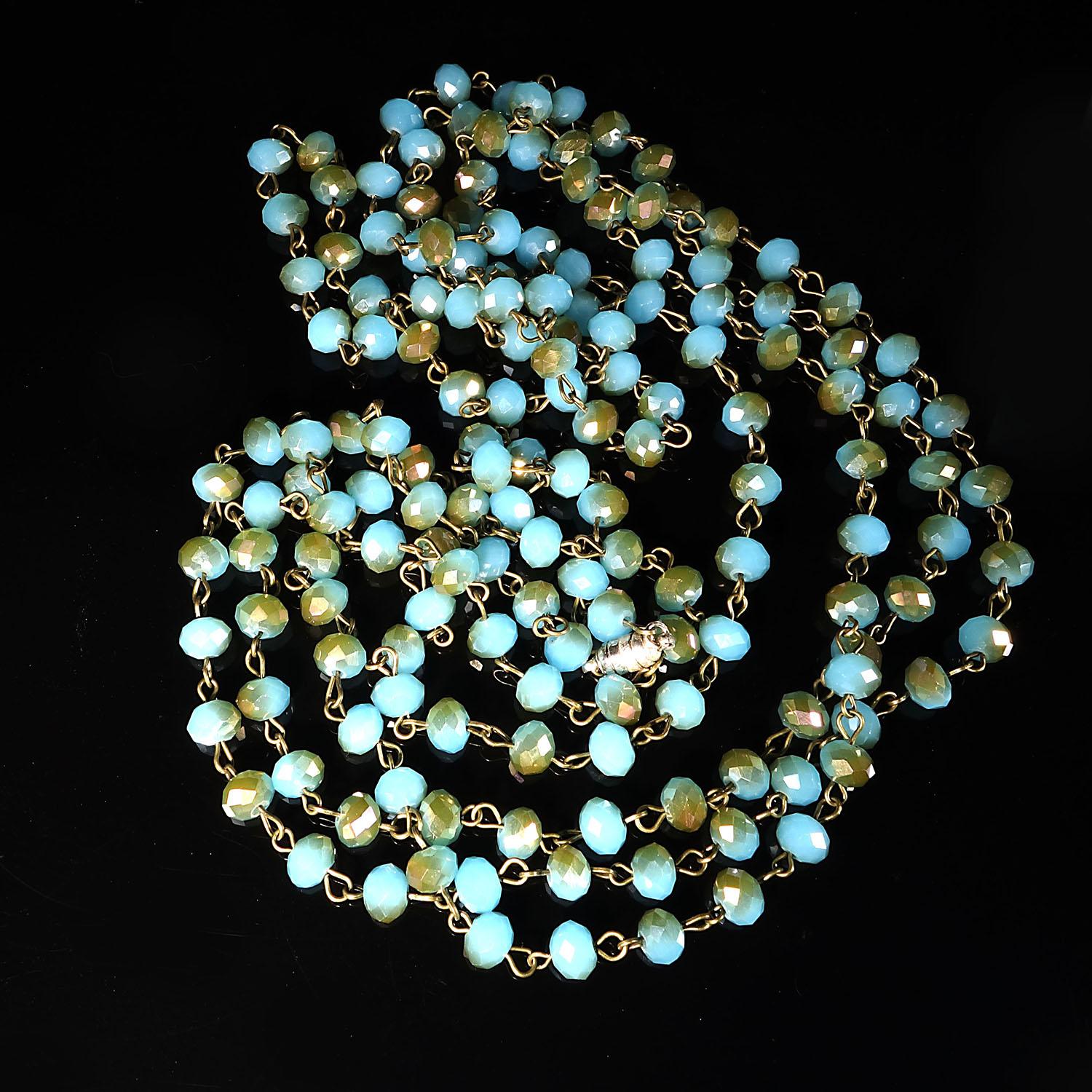 AJD Teal / Bronzy Crystal Bead Necklace  Great Gift! In New Condition For Sale In Tuxedo Park, NY