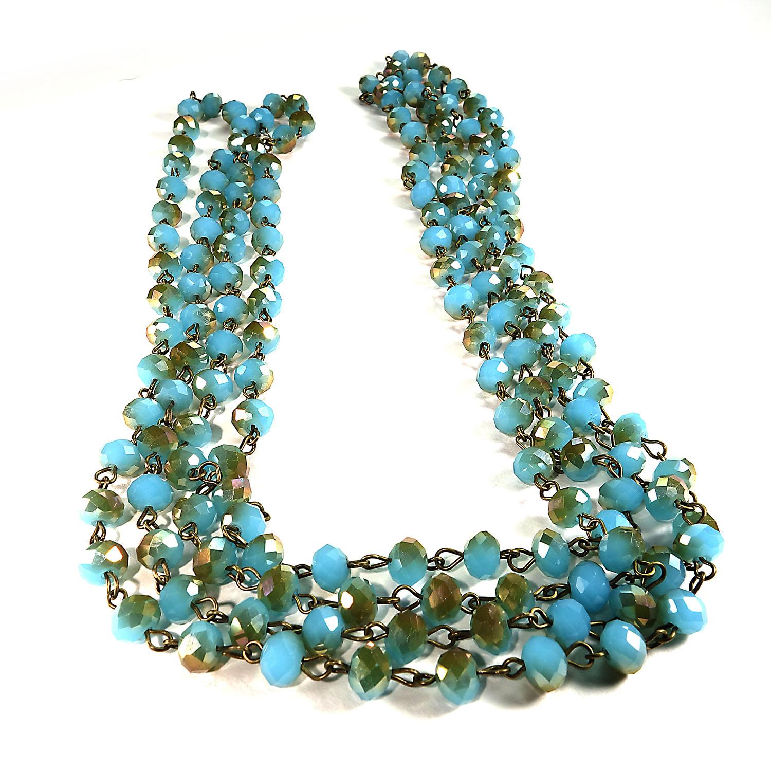AJD Teal / Bronzy Crystal Bead Necklace  Great Gift! For Sale 1