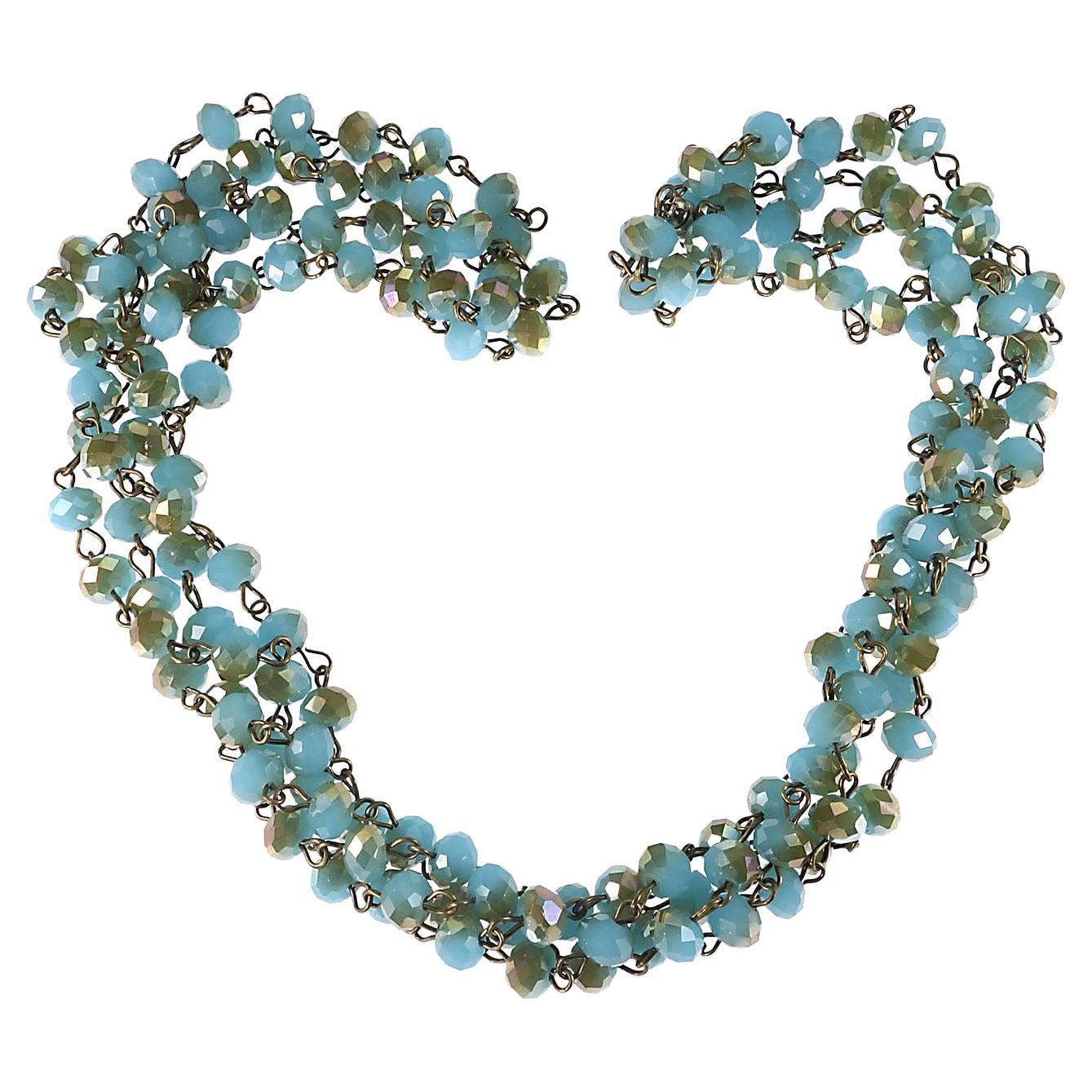 AJD Teal / Bronzy Crystal Bead Necklace  Great Gift! For Sale