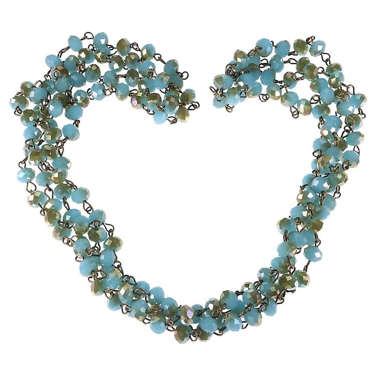 AJD Teal / Bronzy Crystal Bead Necklace For Sale at 1stDibs