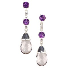 AJD Amethyst and Rose Quartz Long Dangle Earrings