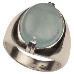 AJD Aquamarine Oval Cabochon in Elegant Sterling Silver Ring