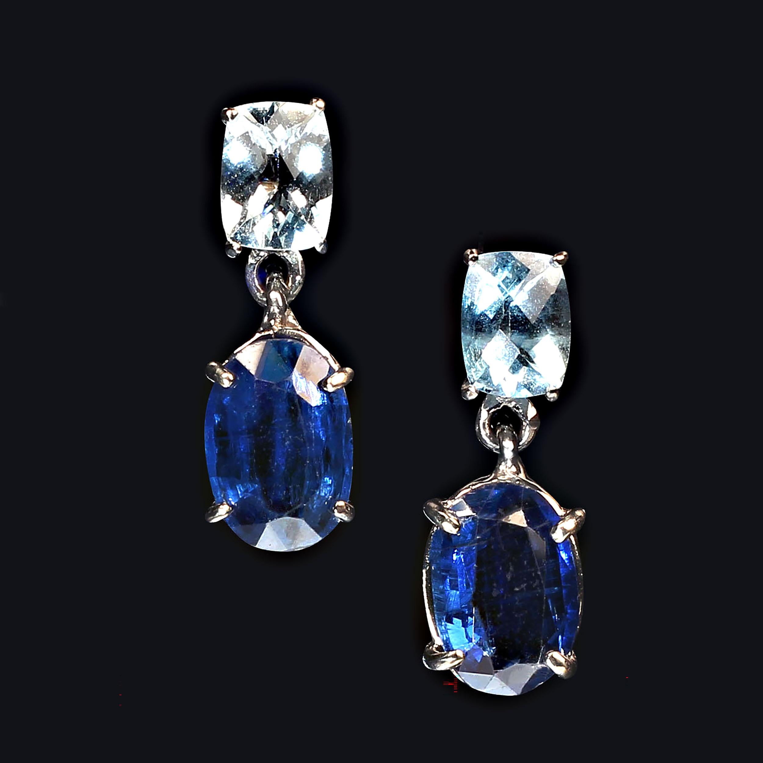 Artisan AJD Awesome Aquamarine Ovals and Blue Kyanite in 14K White Gold Earrings For Sale