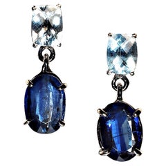 AJD Aquamarine Ovals and Blue Kyanite in 14K White Gold Earrings