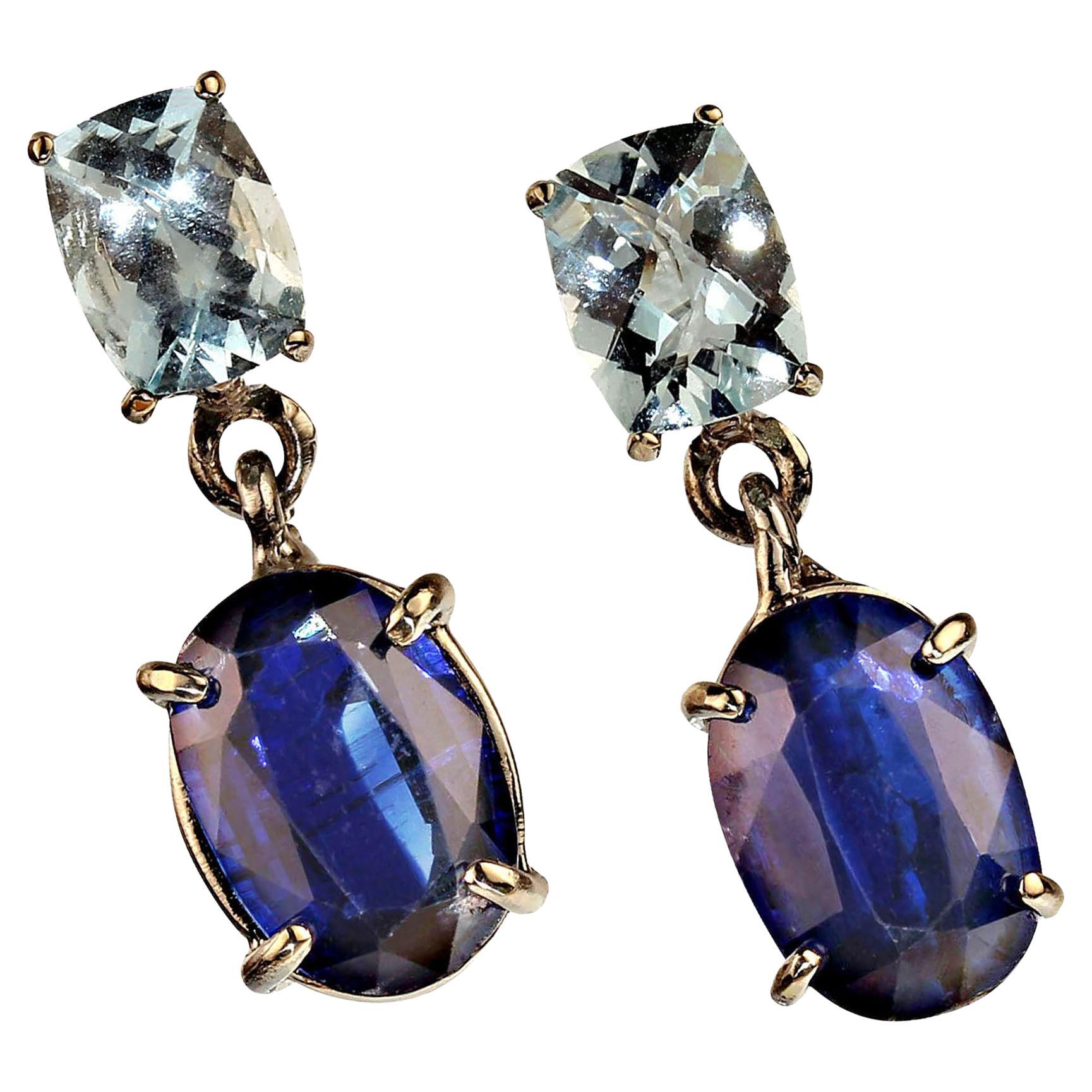 AJD Awesome Aquamarine Ovals and Blue Kyanite in 14K White Gold Earrings For Sale