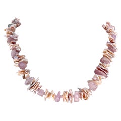 Artistic Fascinating Real Kunzite and Real Pearl Shells 20" Necklace