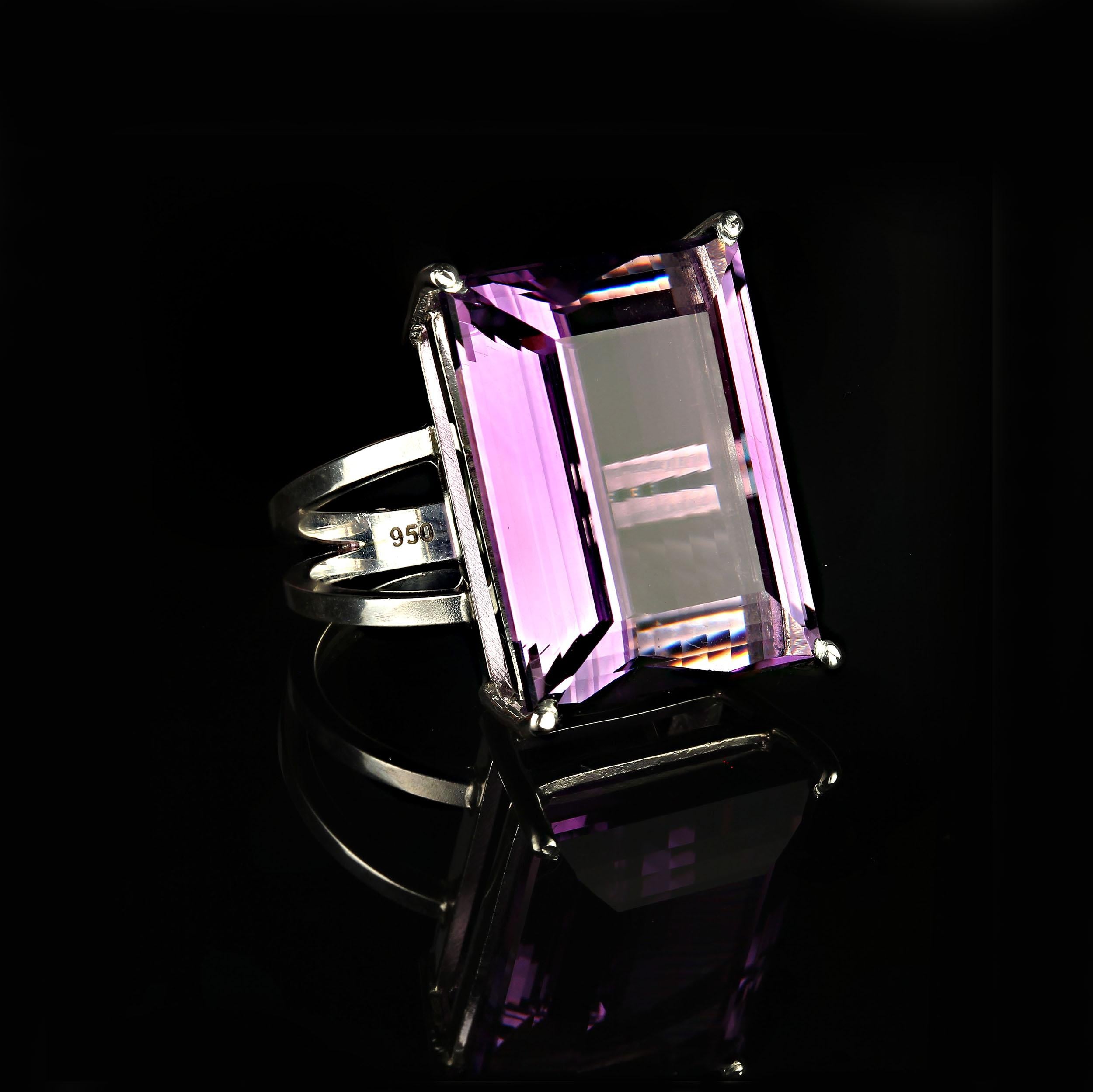 Emerald Cut AJD Awesome Amethyst and Sterling Silver Handmade Ring For Sale