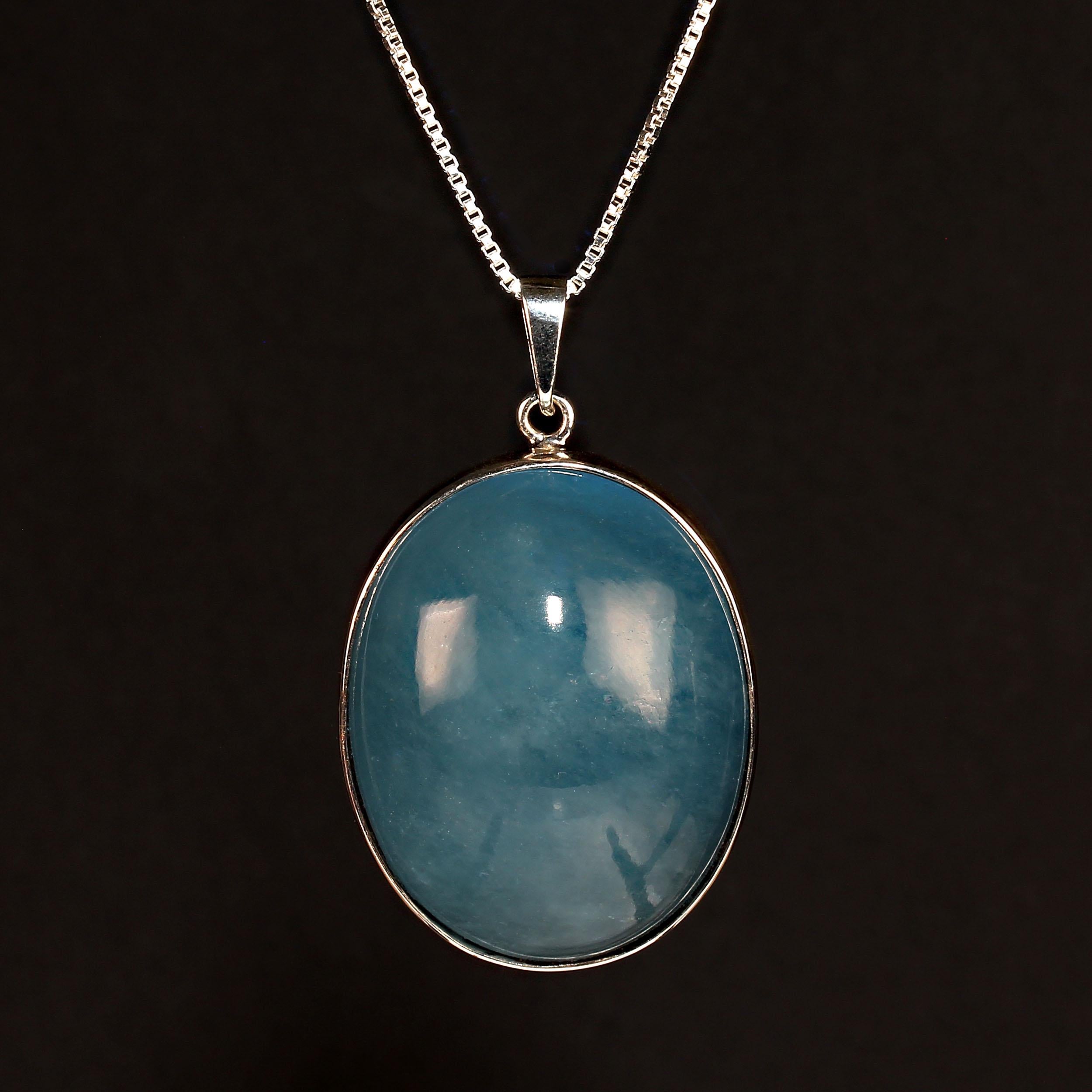 AJD Awesome Aquamarine oval cabochon 160 carat Pendant In New Condition In Raleigh, NC