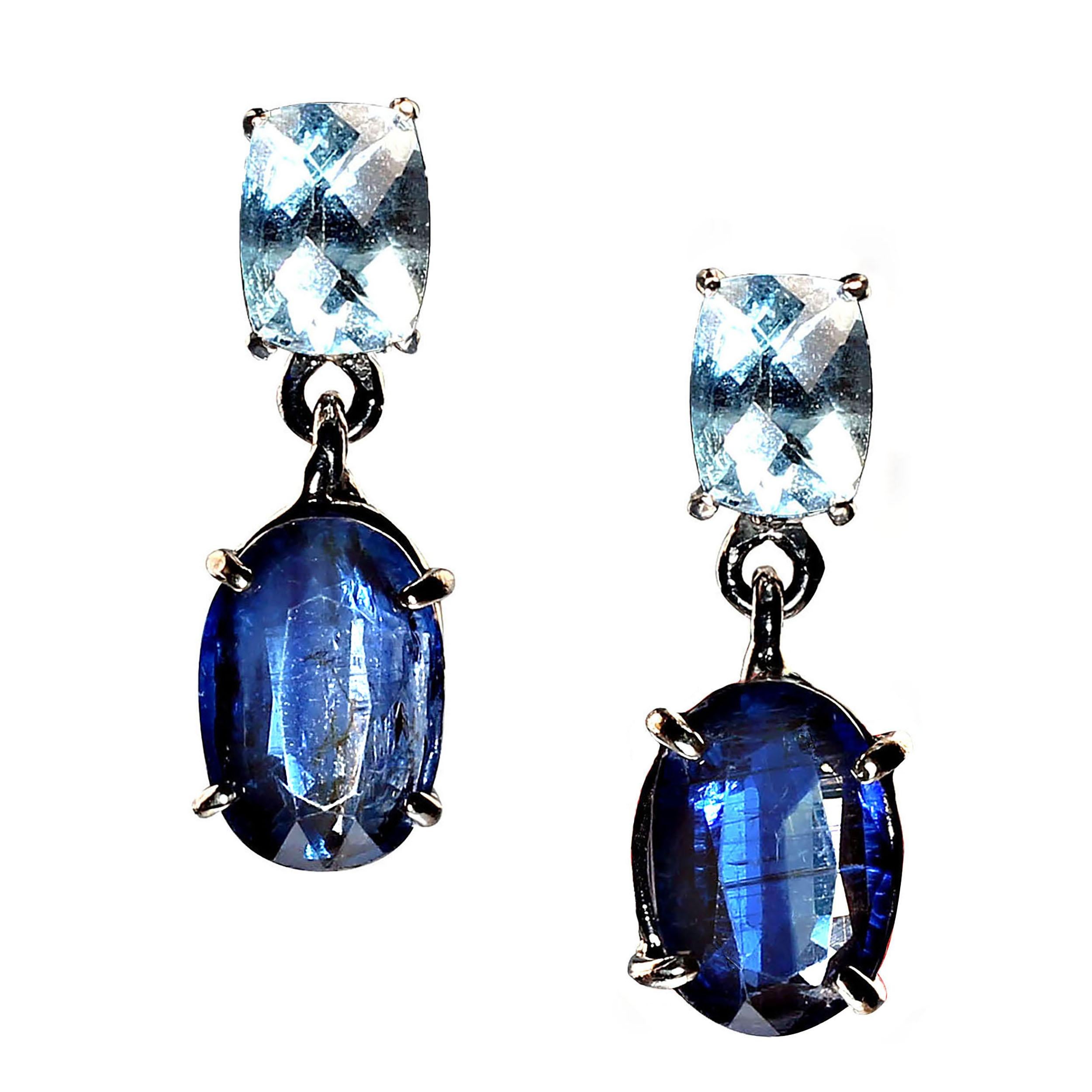 AJD Orecchini con acquamarina ovale e kyanite blu in oro bianco 14K In condizioni Nuovo in vendita a Raleigh, NC