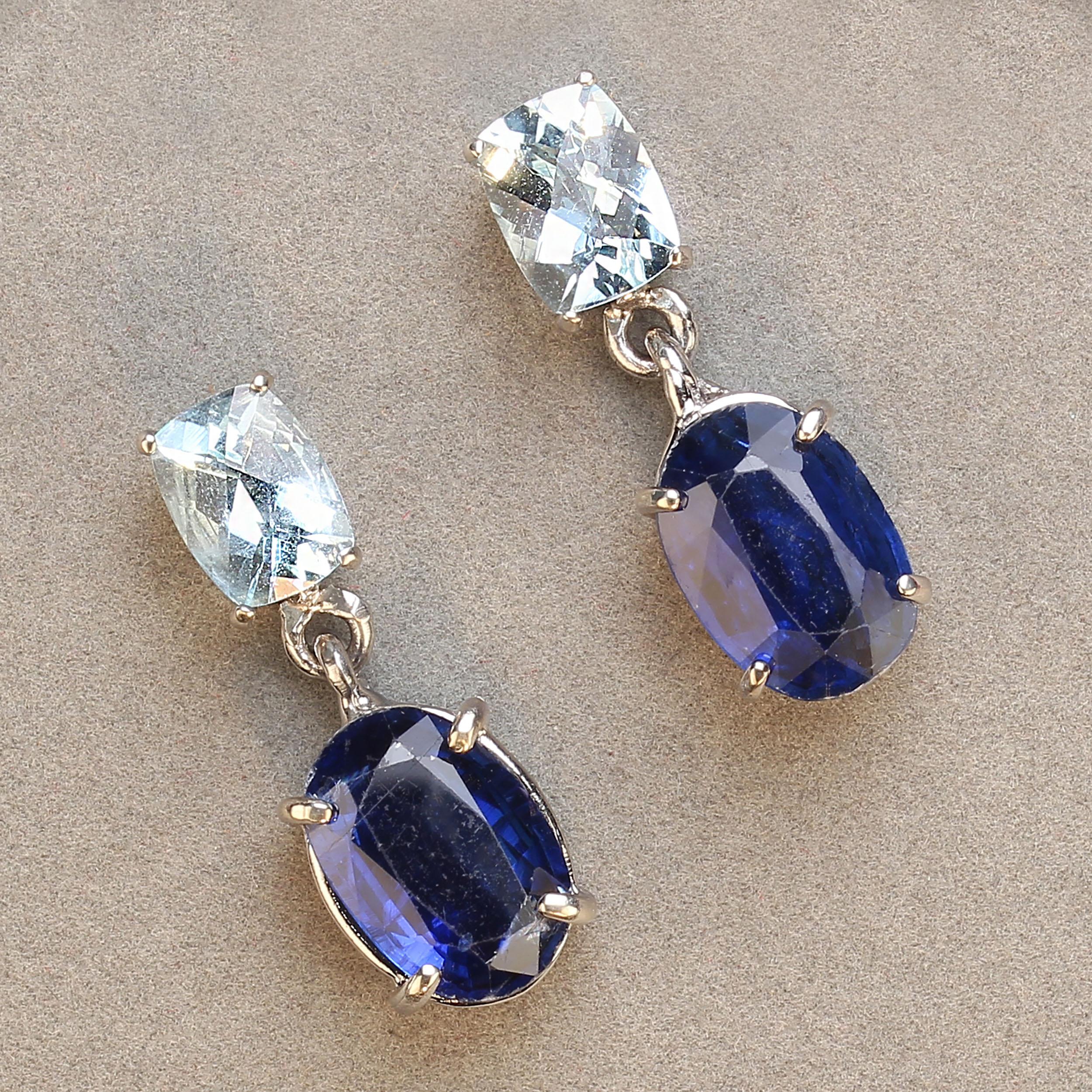 AJD Orecchini con acquamarina ovale e kyanite blu in oro bianco 14K in vendita 2