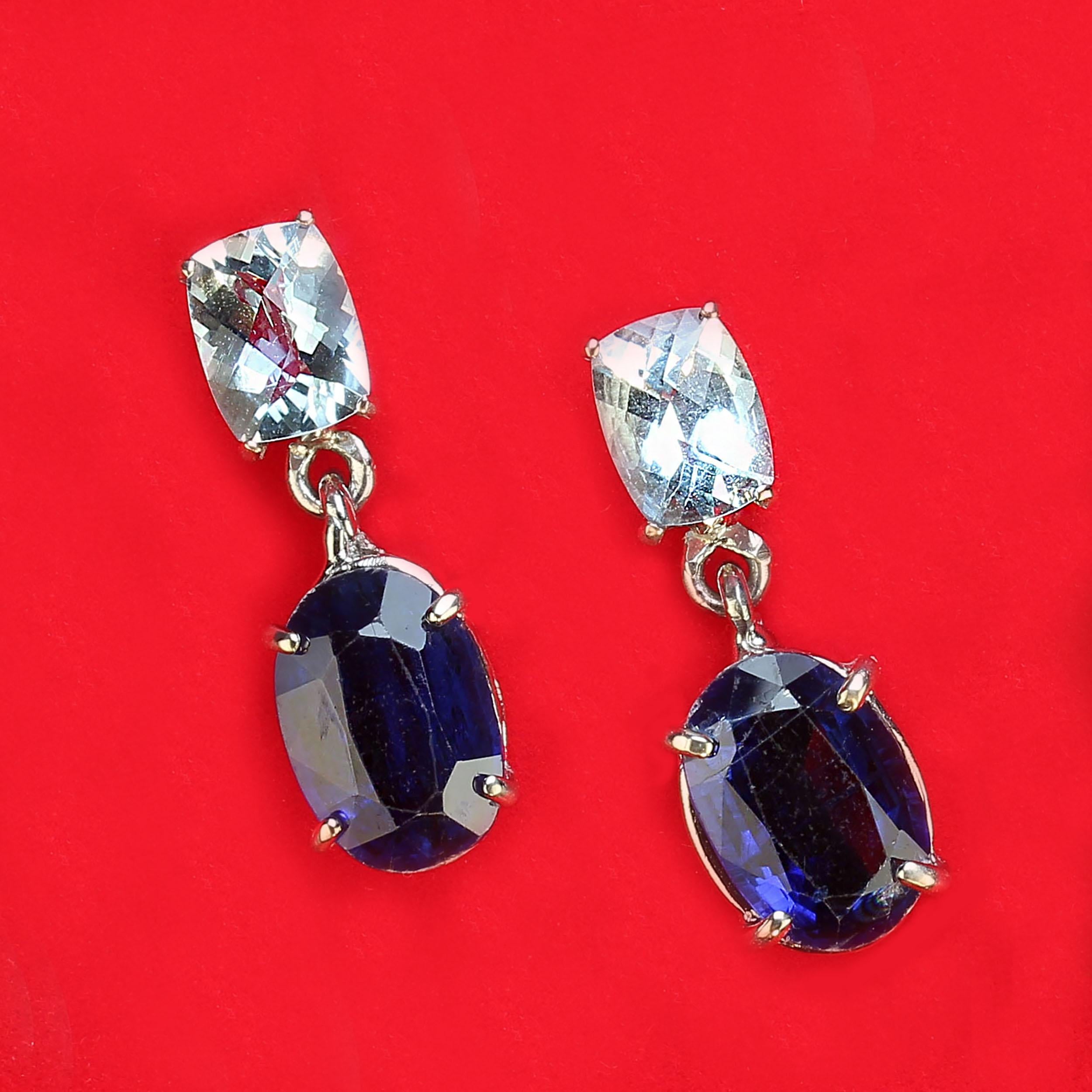 AJD Orecchini con acquamarina ovale e kyanite blu in oro bianco 14K in vendita 3