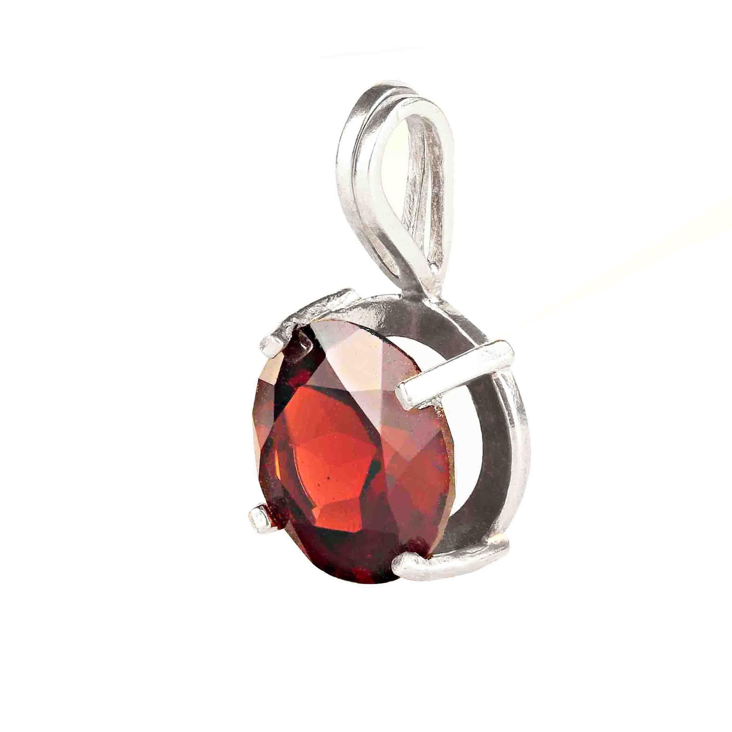Artisan AJD Awesome Round 10MM Red Garnet and Sterling Silver Pendant For Sale