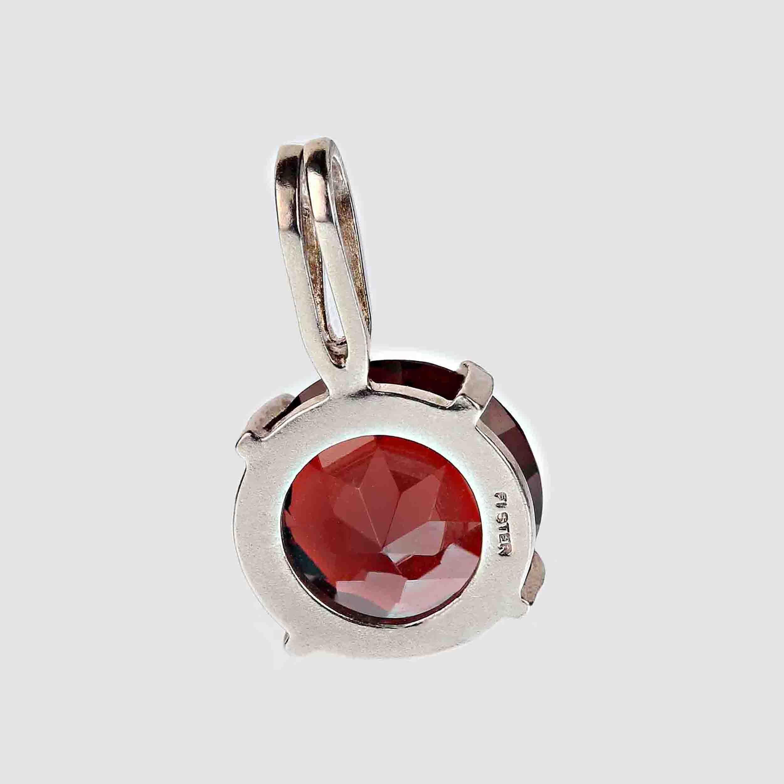 Round Cut AJD Awesome Round 10MM Red Garnet and Sterling Silver Pendant For Sale