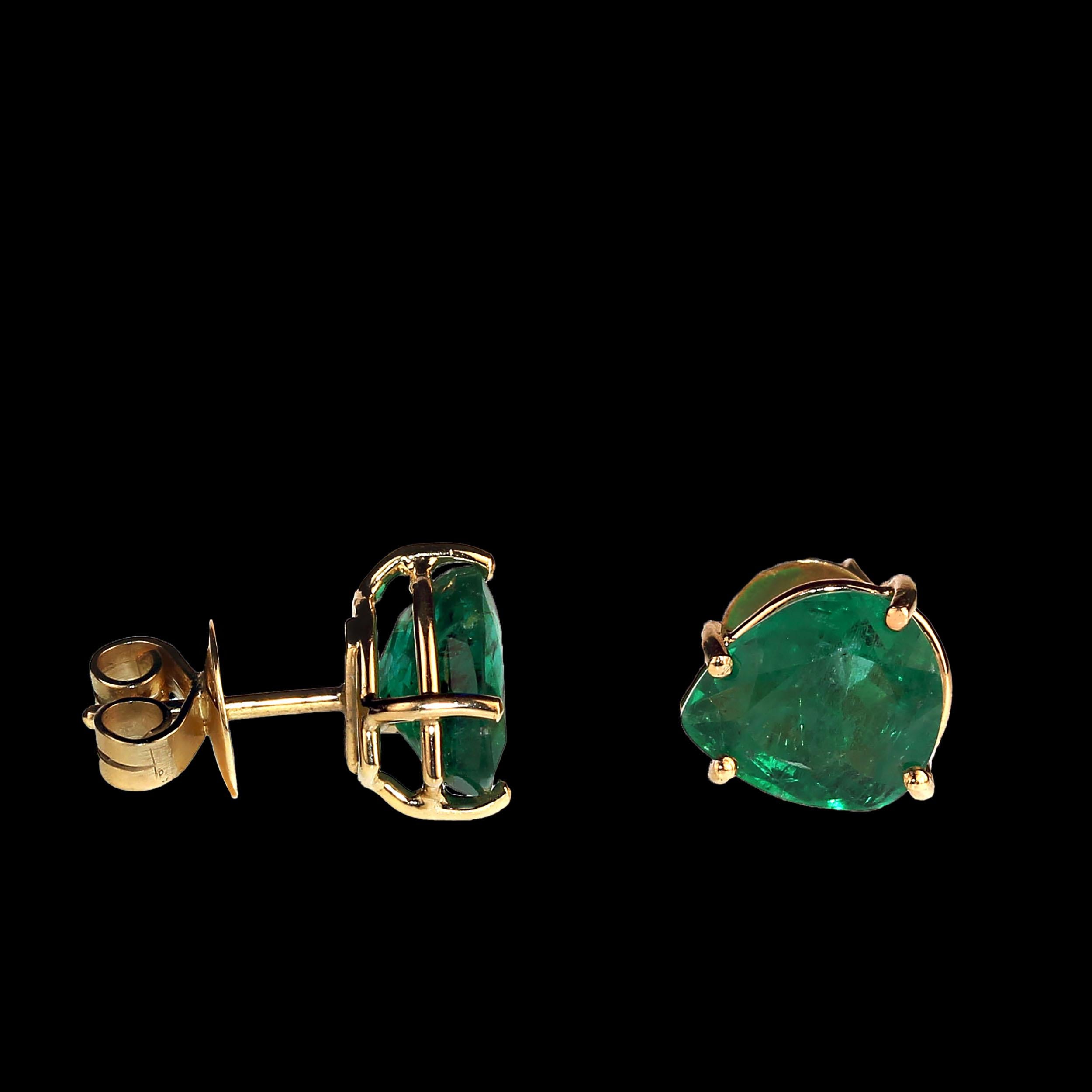 Artisan AJD Awesomely Elegant Emerald Earrings in 18K Yellow Gold For Sale