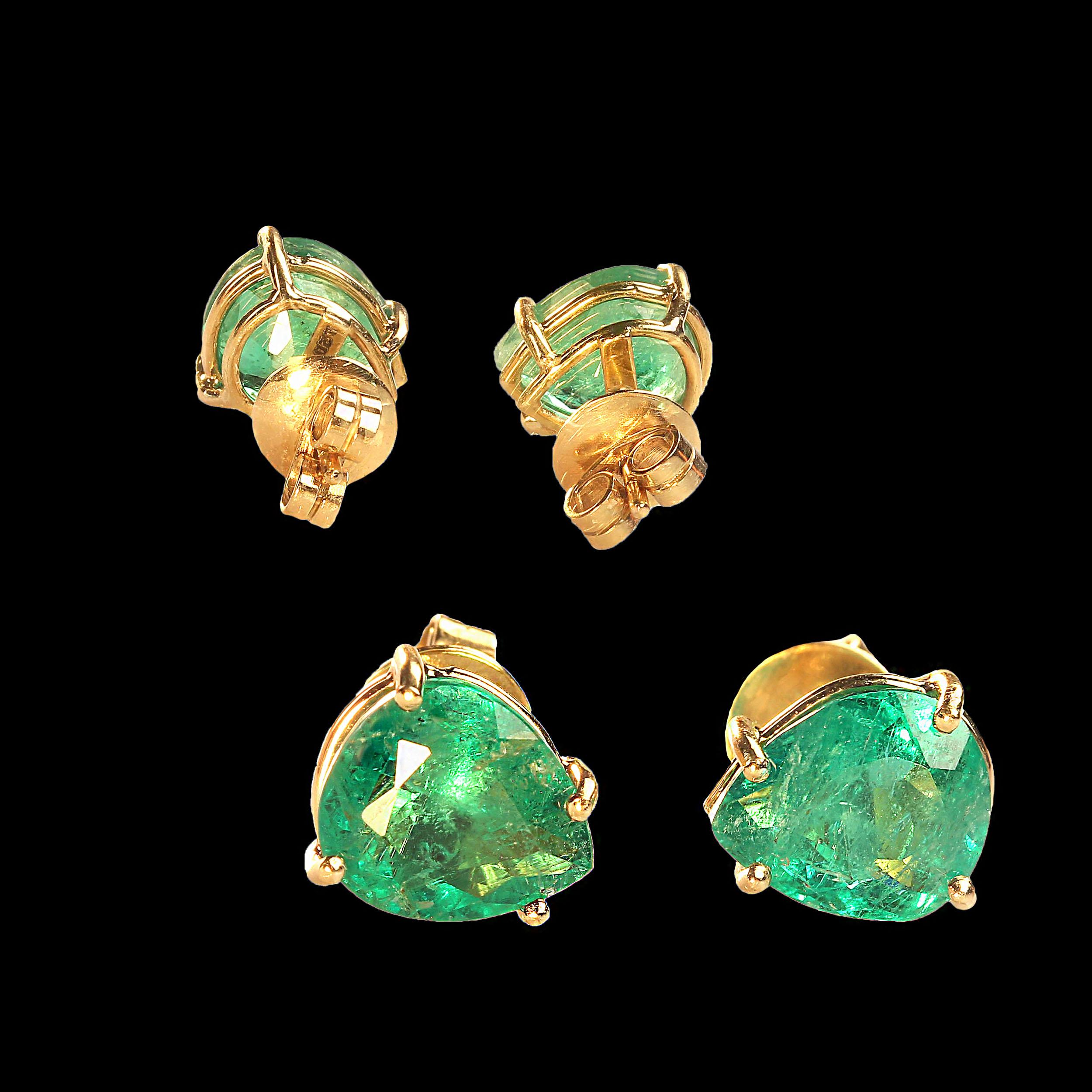 Pear Cut AJD Awesomely Elegant Emerald Earrings in 18K Yellow Gold For Sale