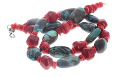 AJD Beautiful 19" Turquoise and Red Coral Necklace