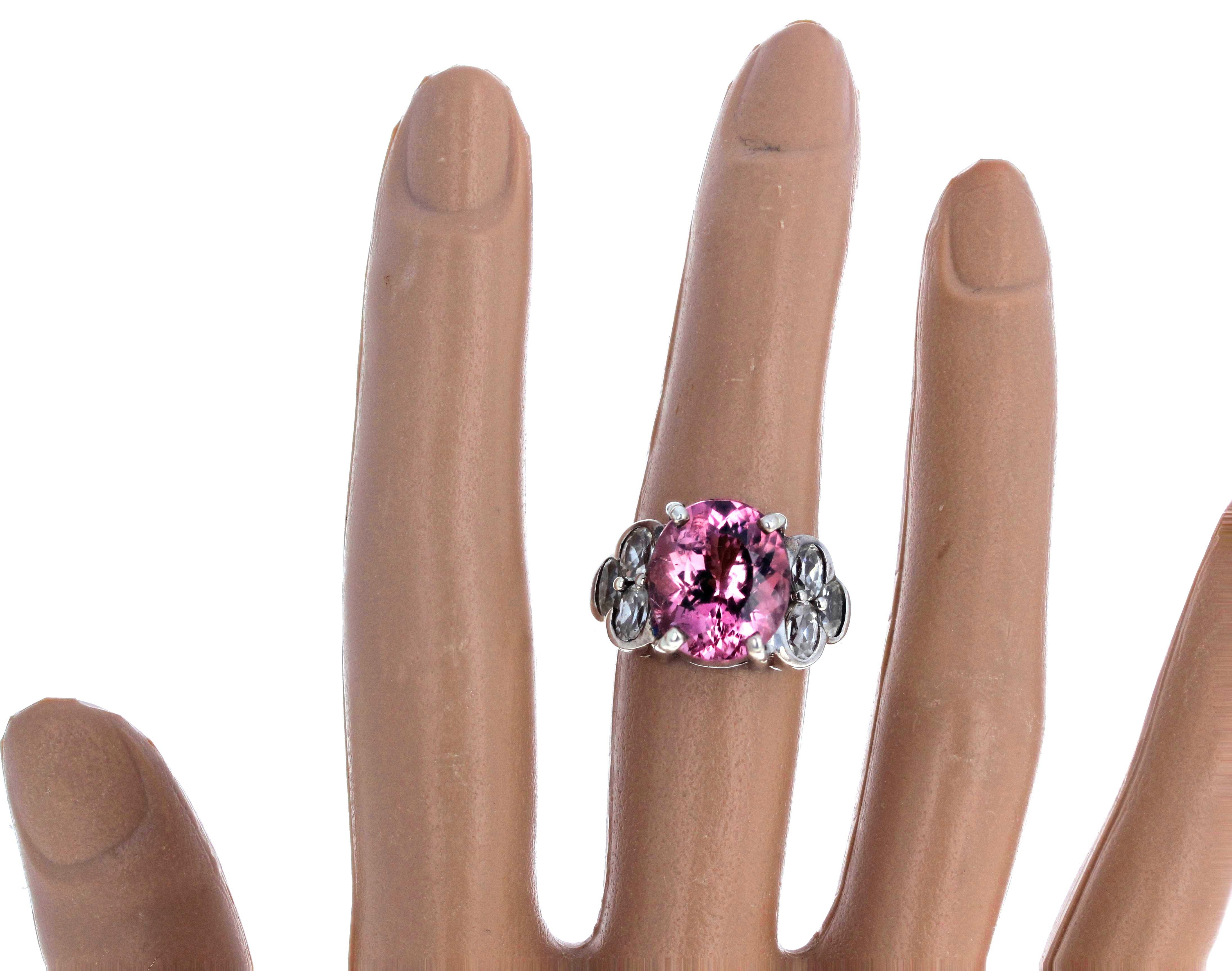 AJD Beautiful 4 Cts Sparkling Pink Tourmaline & Silver Quartz Silver Ring For Sale 3